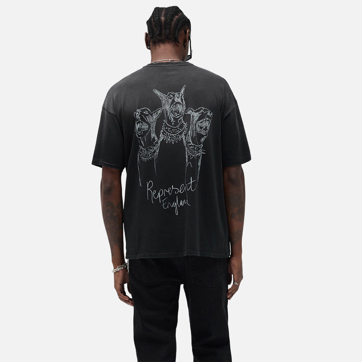 Represent HAND DRAWN THOROUGHBRED DOGS T - SHIRT - AGED BLACK