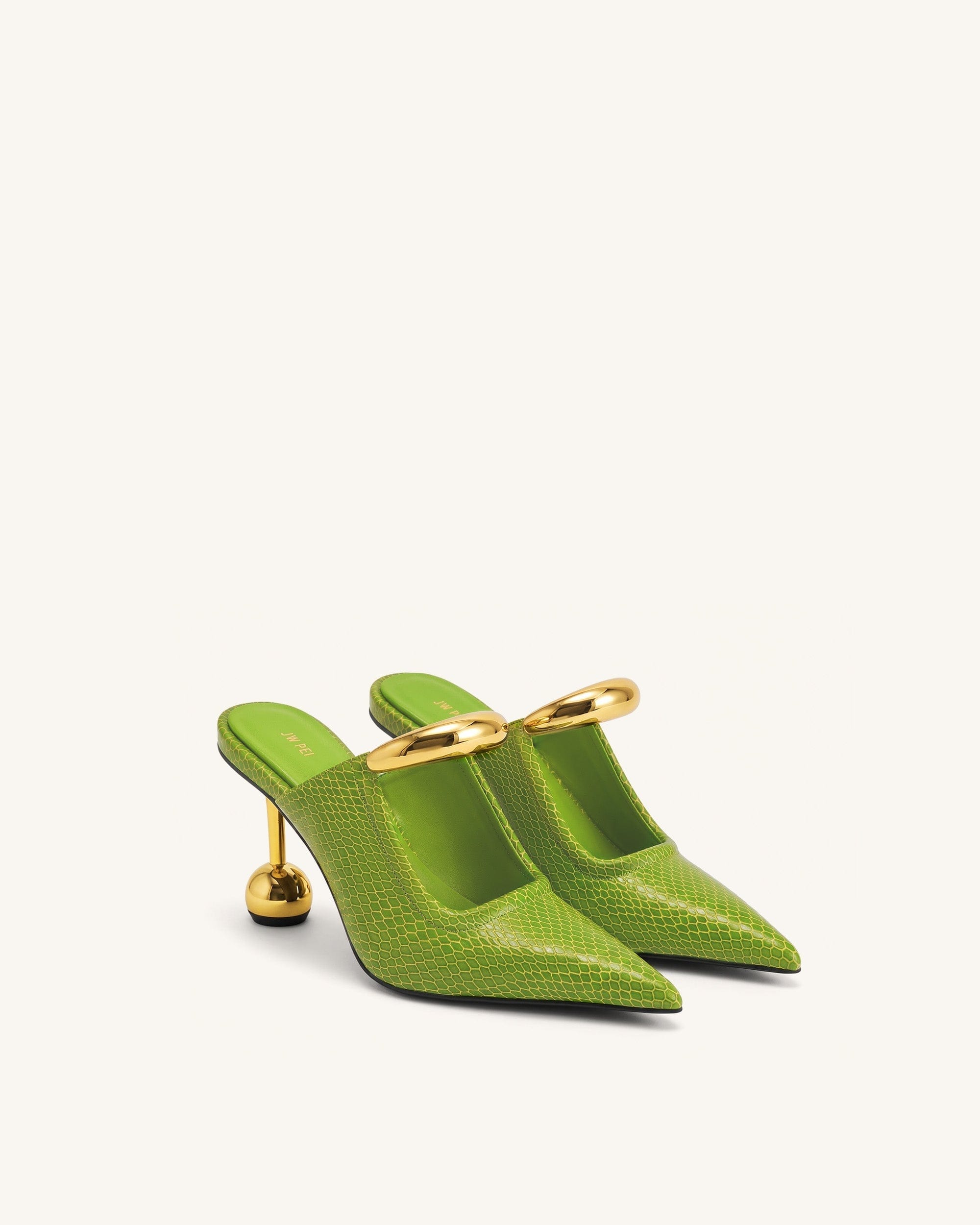 Jw Pei Sofia Metal Accent Sphere Heel Mules Green