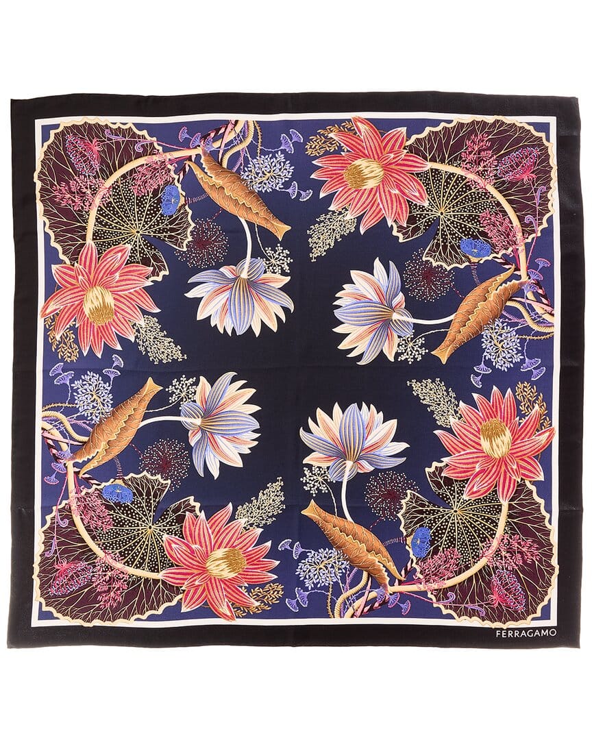 Ferragamo Water Lilies Print Silk Scarf
