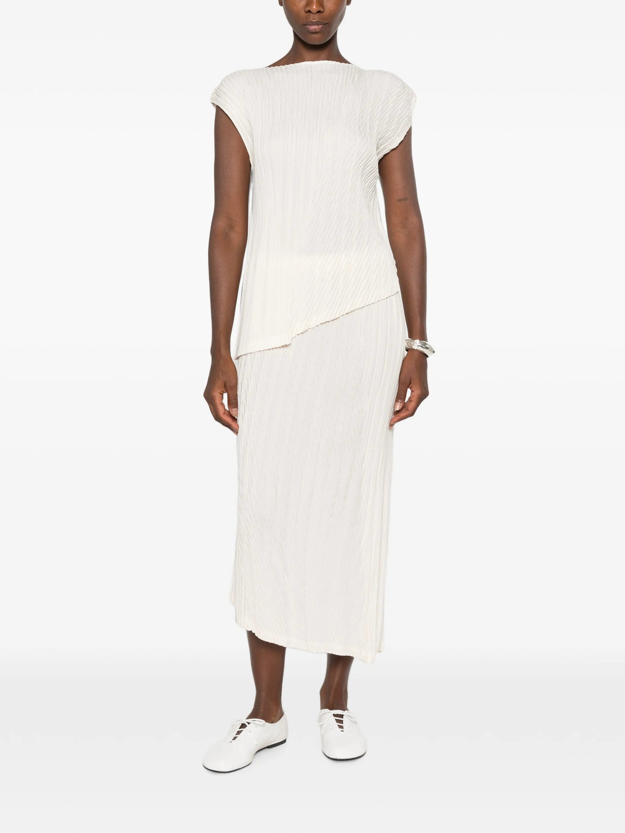 Issey Miyake Unfurling pleats asymmetric midi skirt