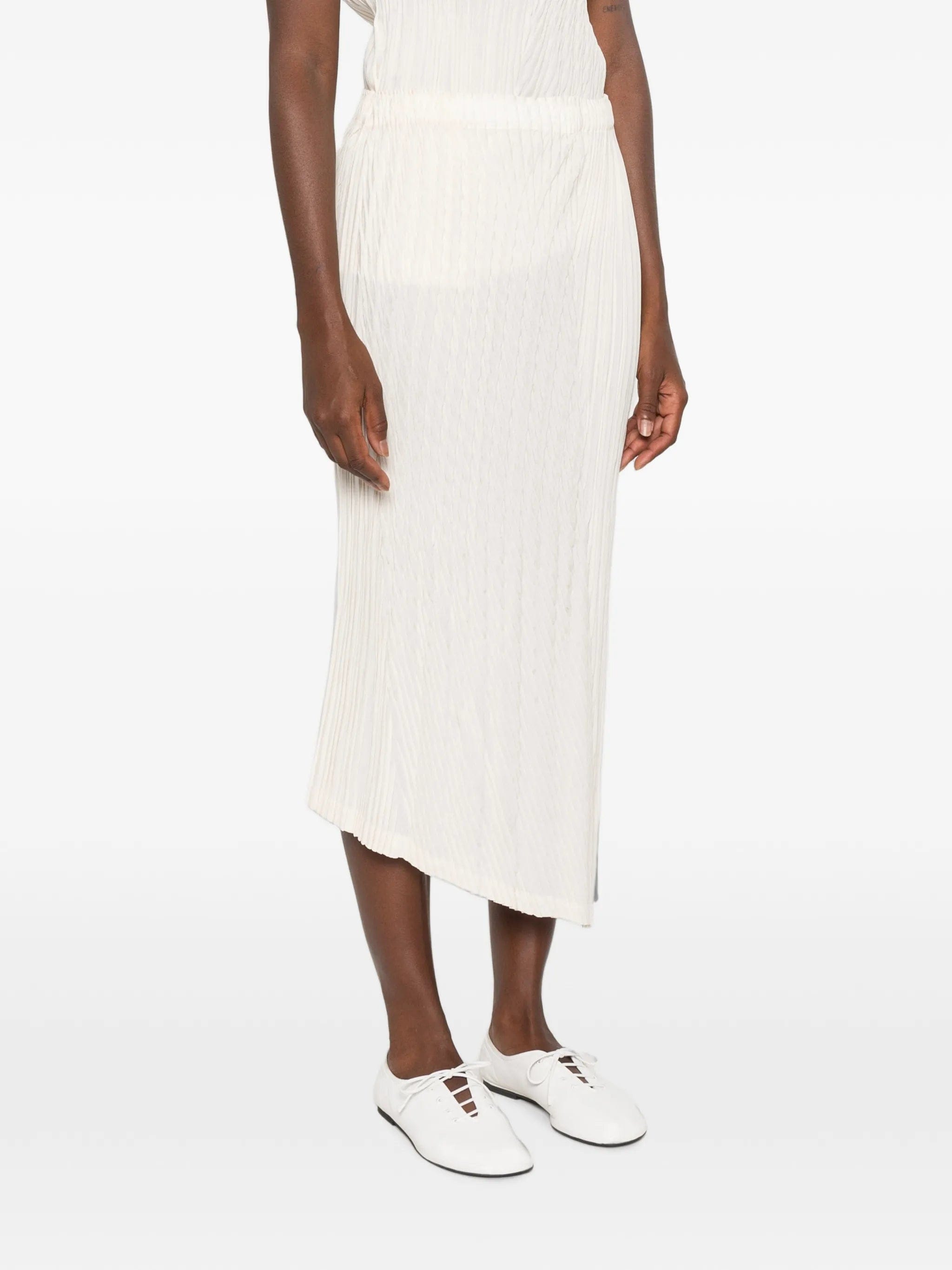 Issey Miyake Unfurling pleats asymmetric midi skirt