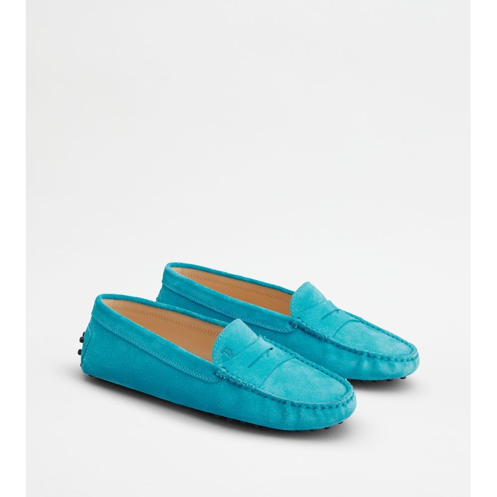 Tod's Tods Gommino Driving Shoes In Suede Light Blue Womens