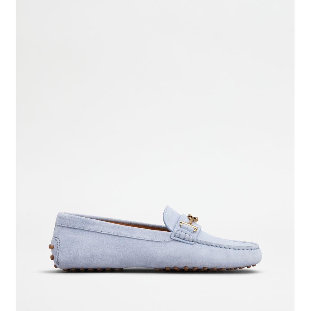 Tod's Tods Gommino Driving Shoes In Suede Light Blue Womens
