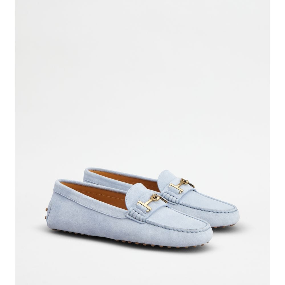 Tod's Tods Gommino Driving Shoes In Suede Light Blue Womens