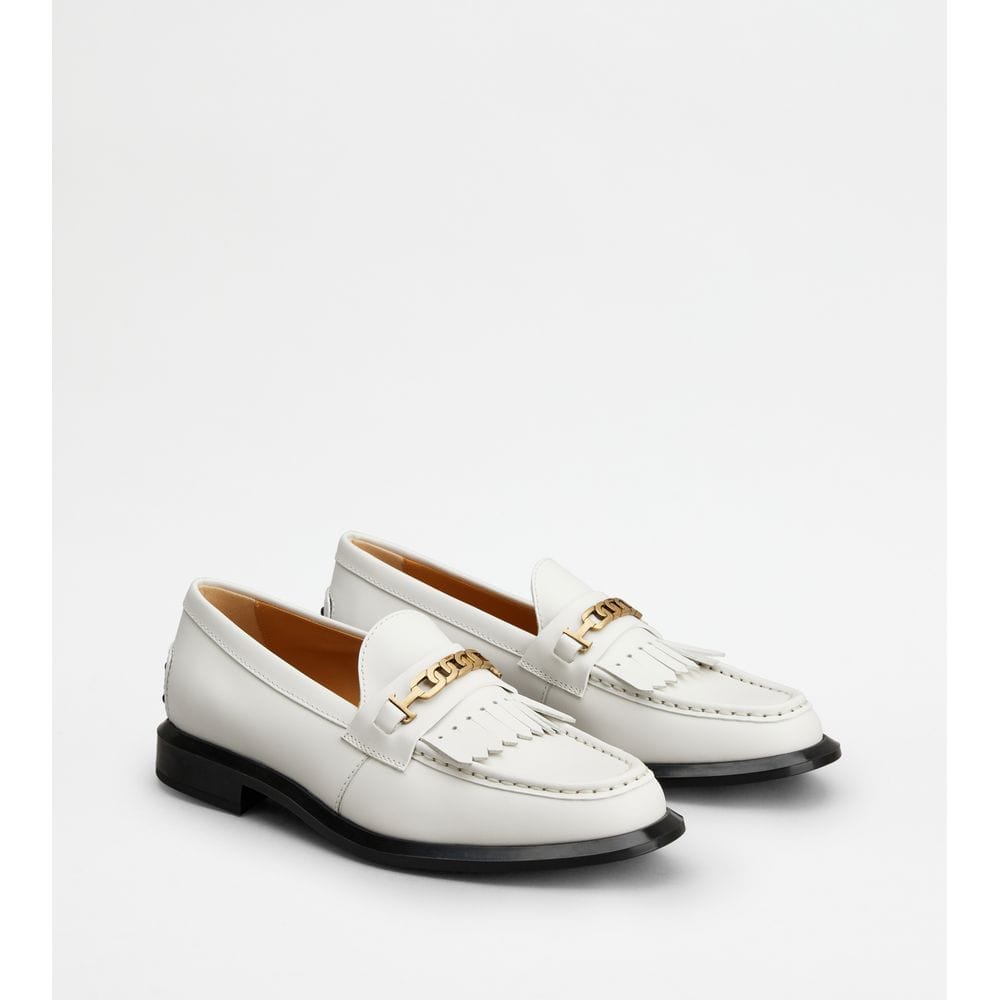 Tod's Tods Loafers In Leather With Fringes White Womens