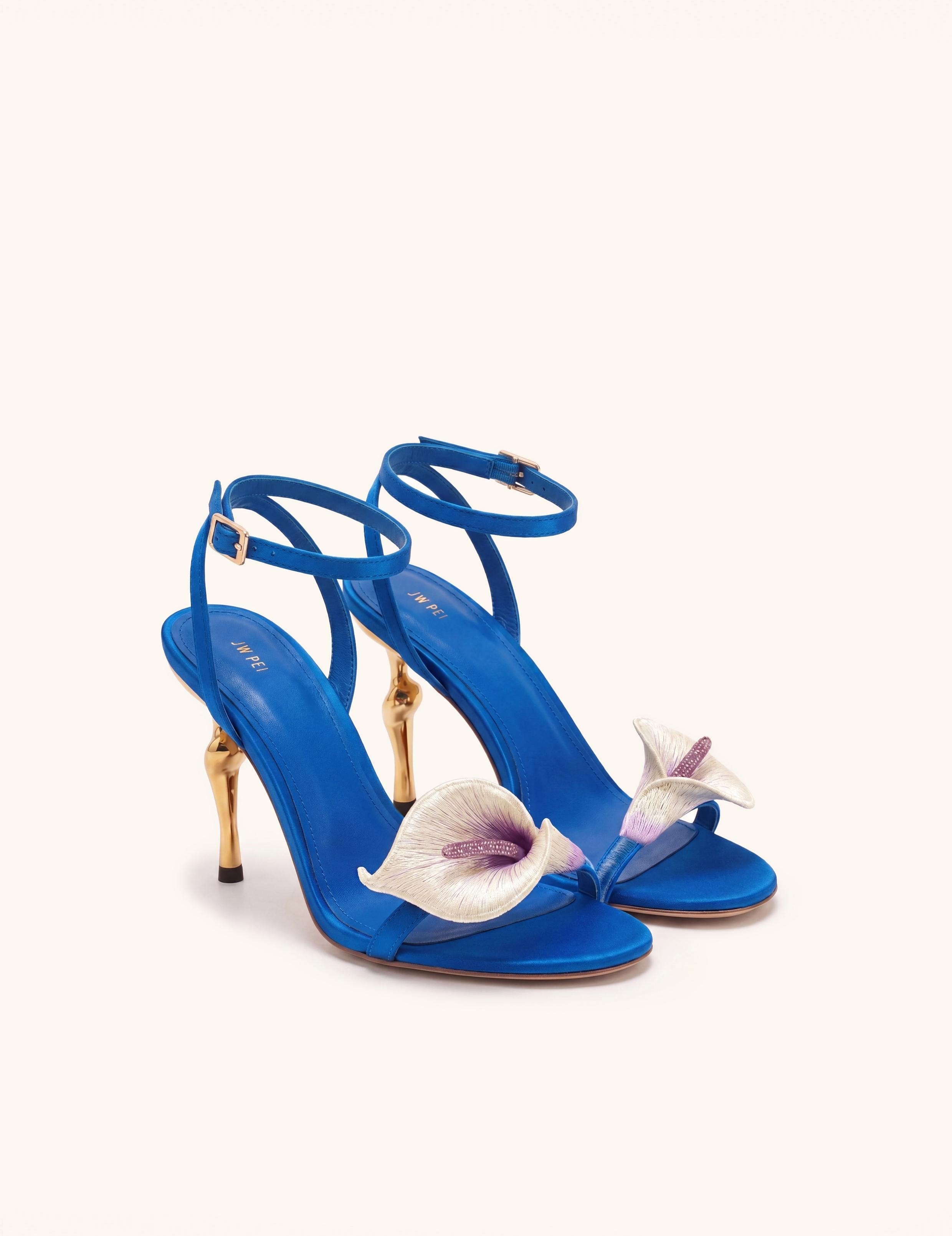 Jw Pei Alivia Calla Lily Gold Metal Heel Sandals Royal Blue