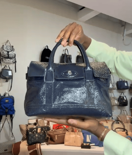 Mulberry Wrinkled Patent Mini Bayswater Bag Navy