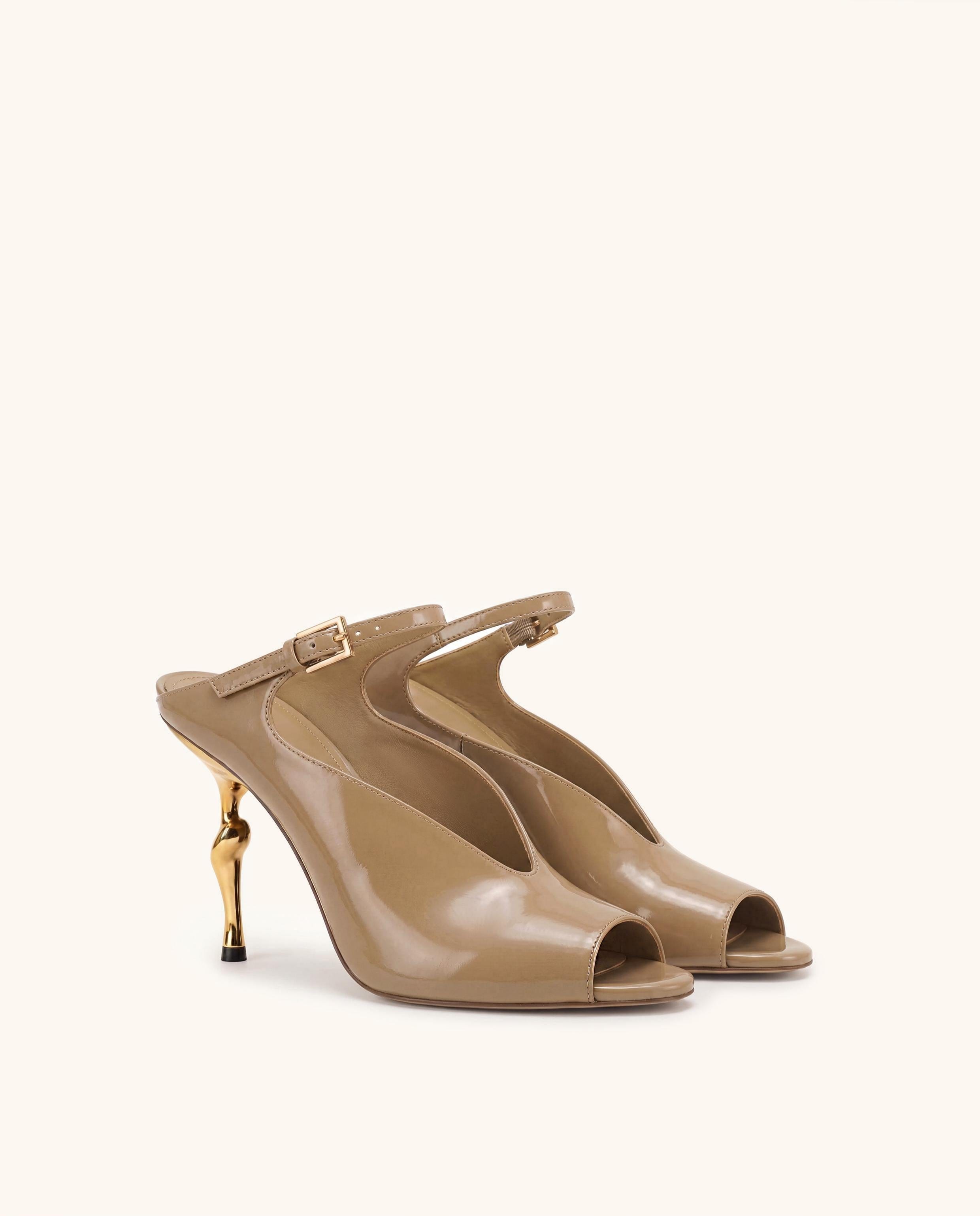 Jw Pei Alivia Gold Metal Peep Toe Heels Khaki