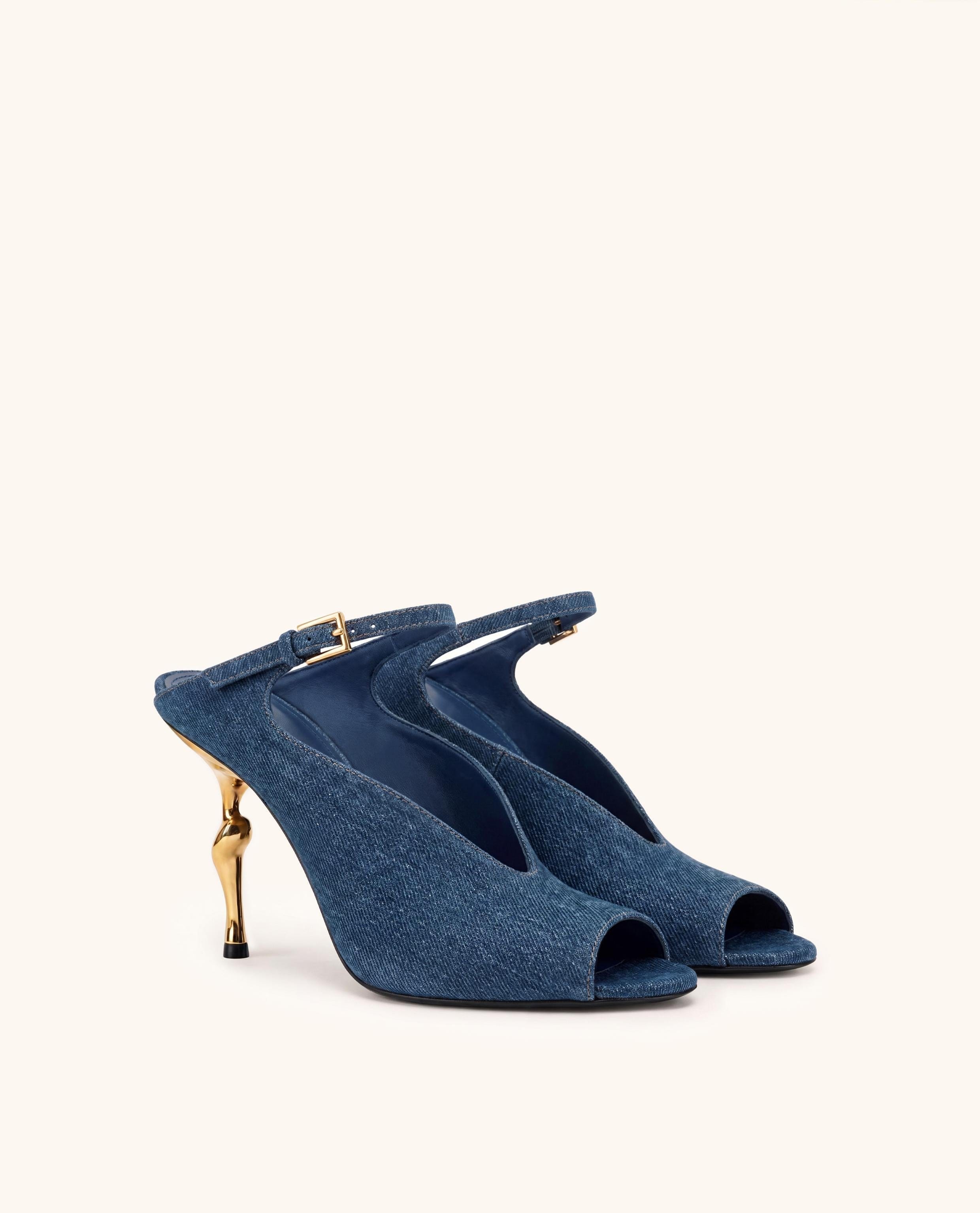 Jw Pei Alivia Gold Metal Peep Toe Heels Denim Blue