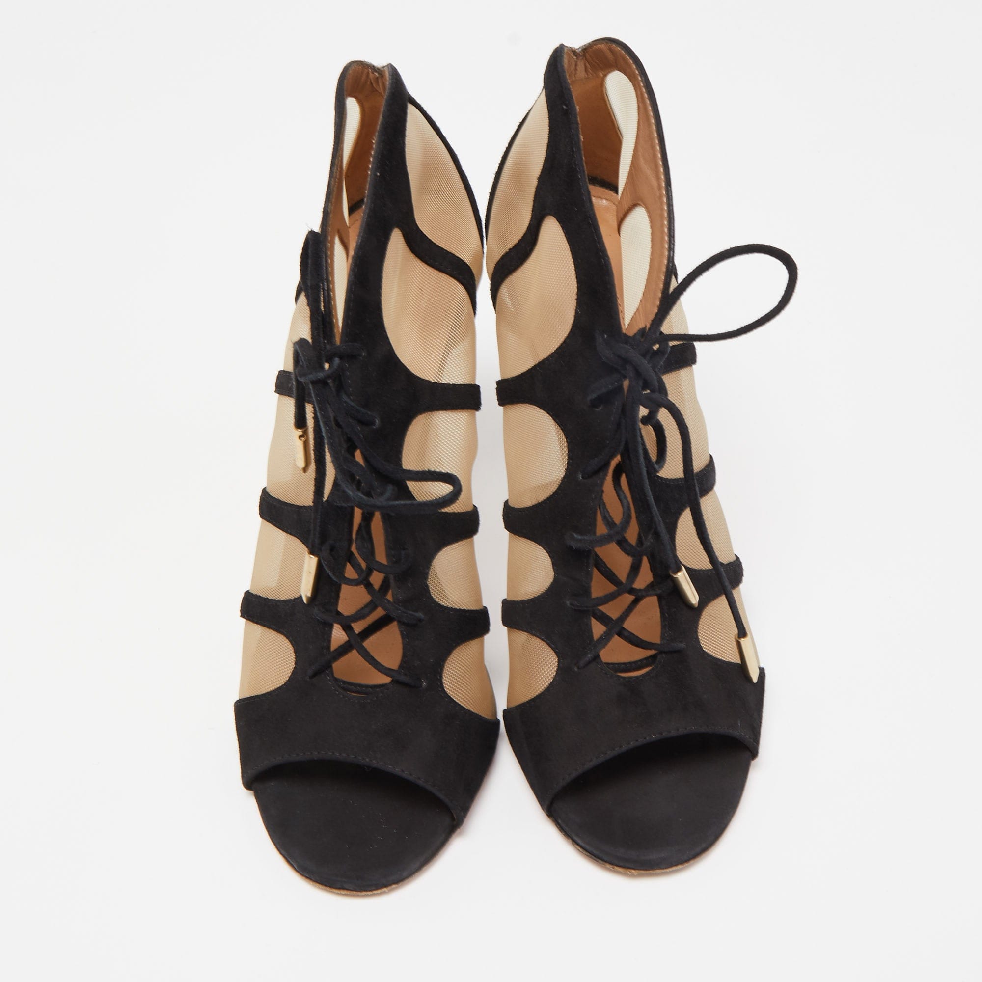 Aquazzura Black Lace And Suede Lace Up Booties