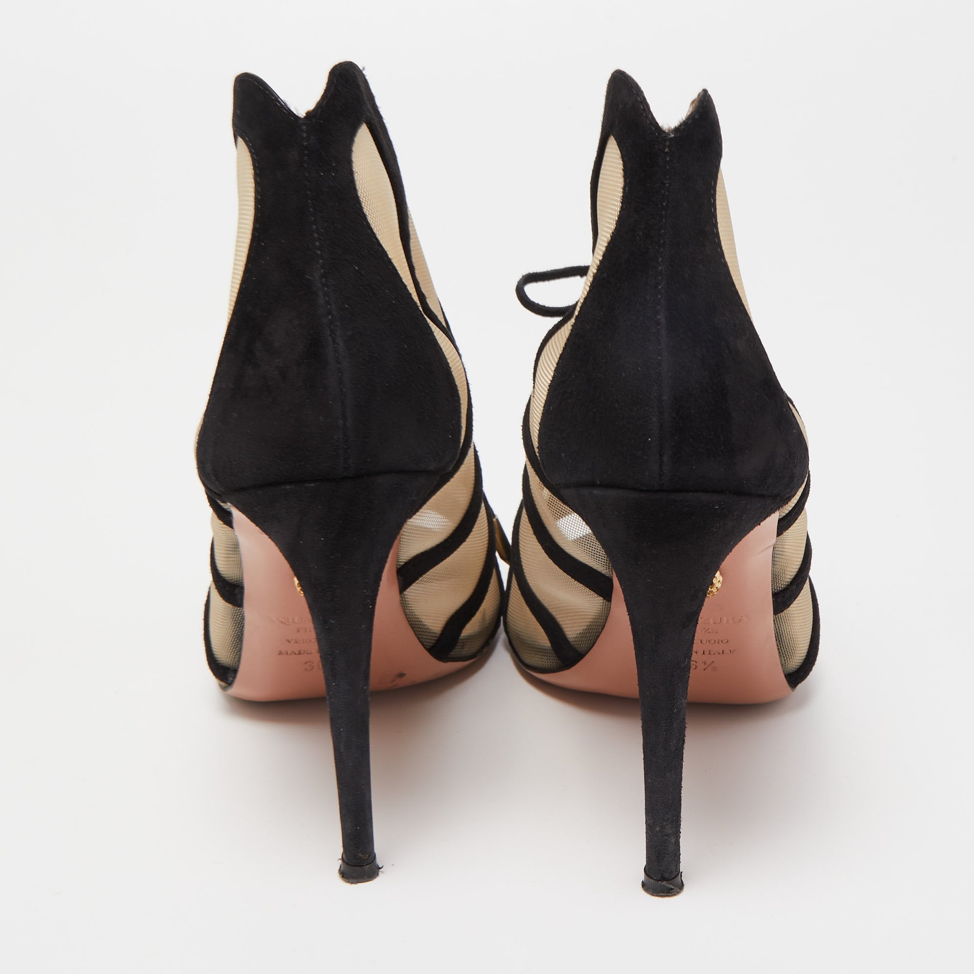 Aquazzura Black Lace And Suede Lace Up Booties