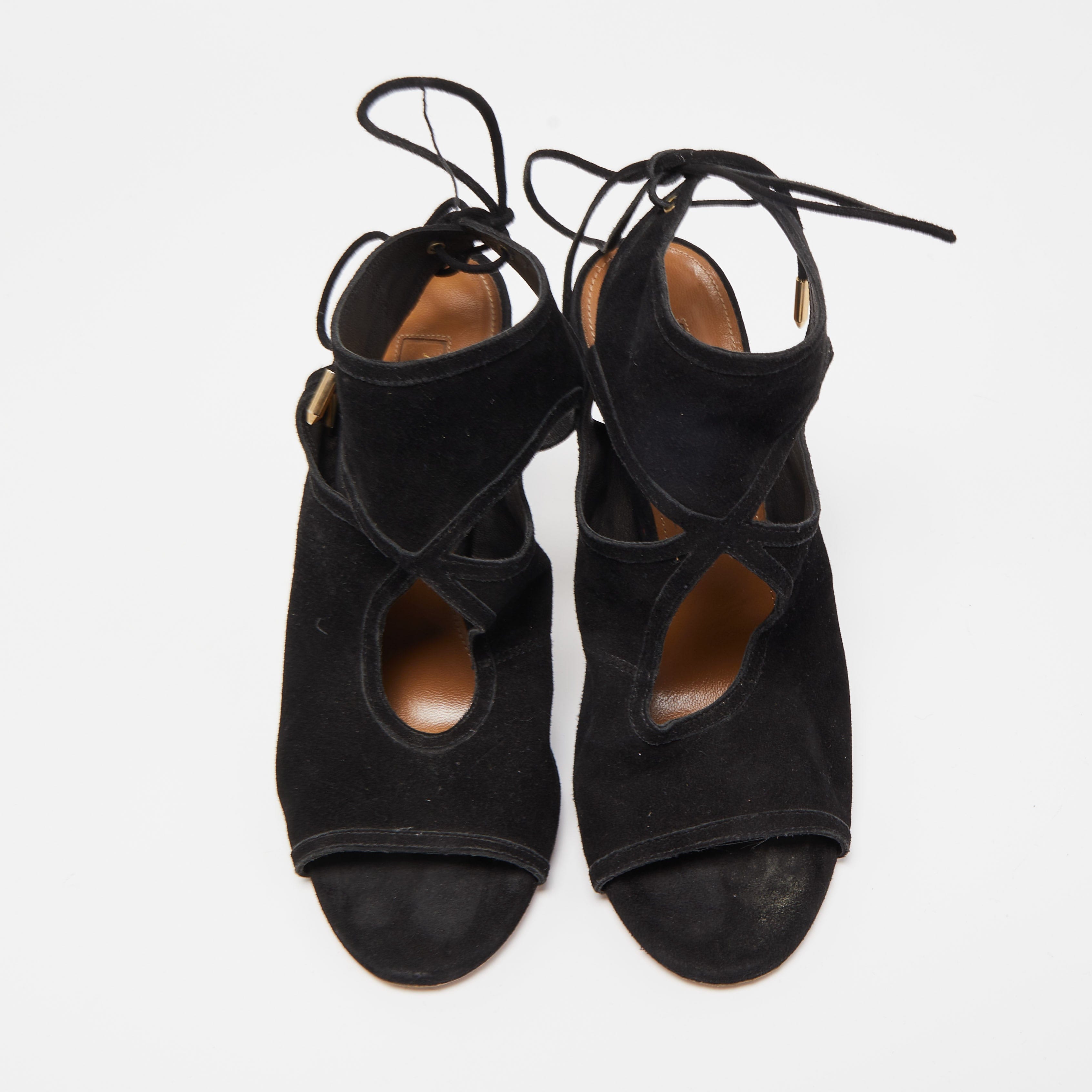 Aquazzura Black Suede Tie Up Strap Sandals