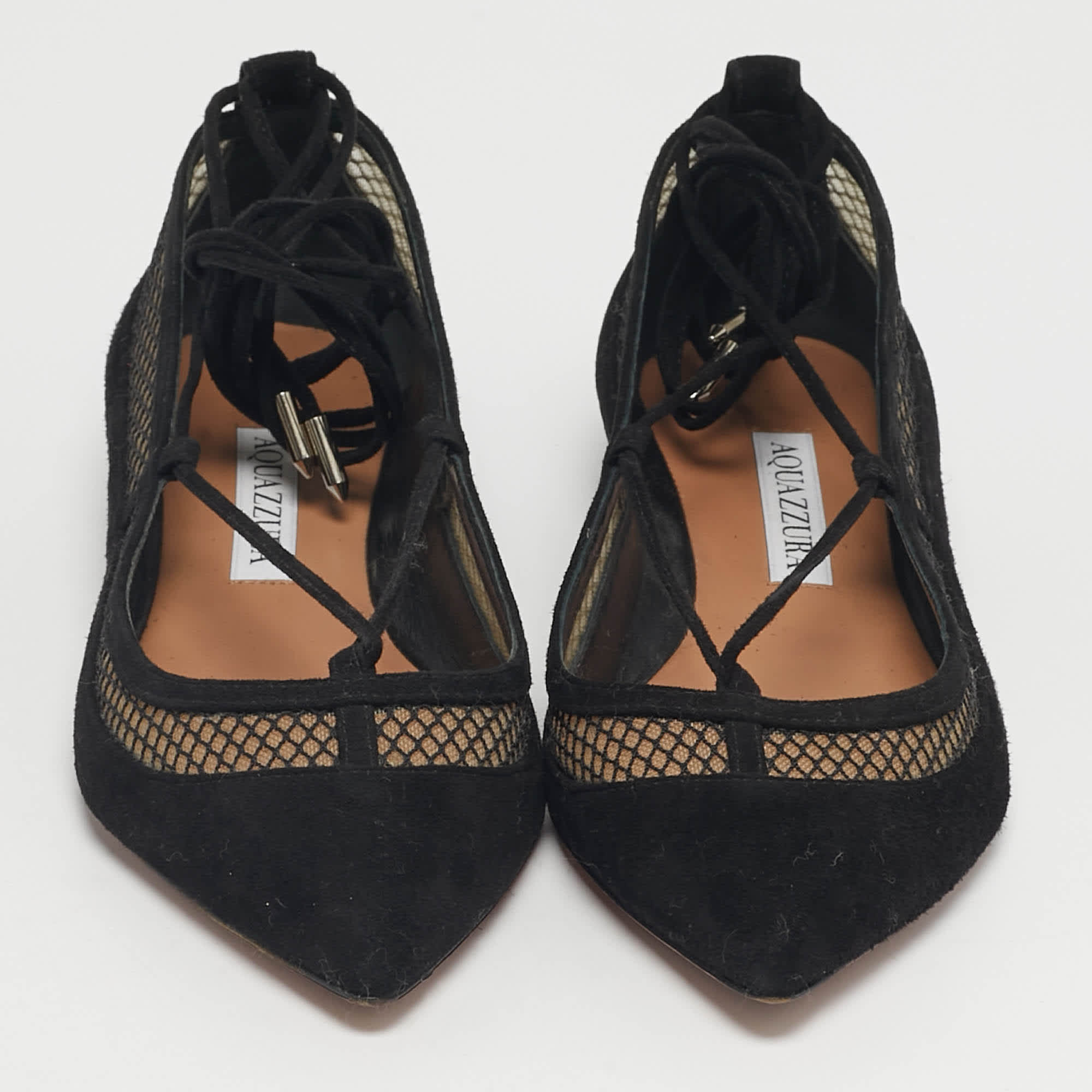 Aquazzura Black Net And Suede Ballet Flats