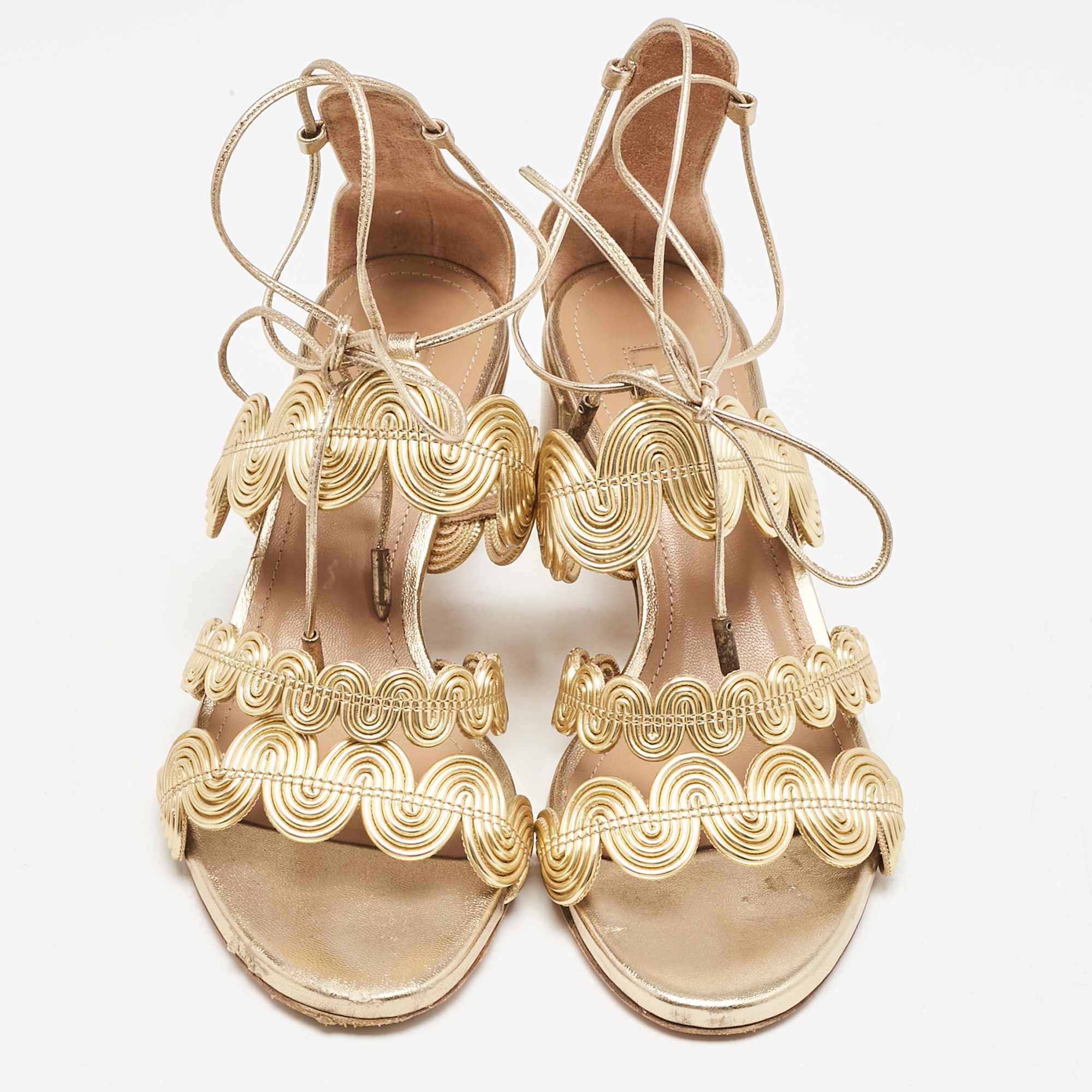 Aquazzura Gold Leather Ankle Strap Sandals