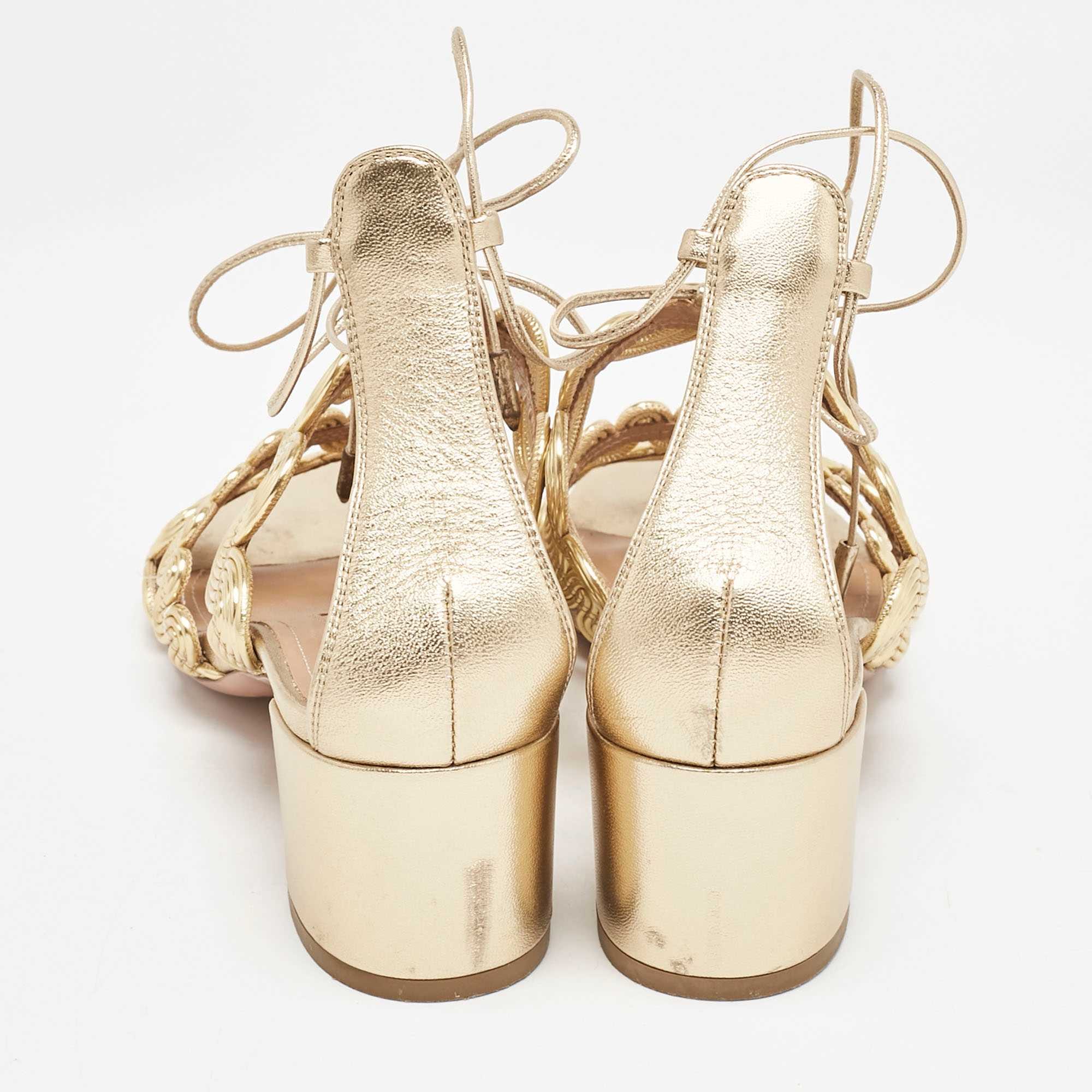Aquazzura Gold Leather Ankle Strap Sandals