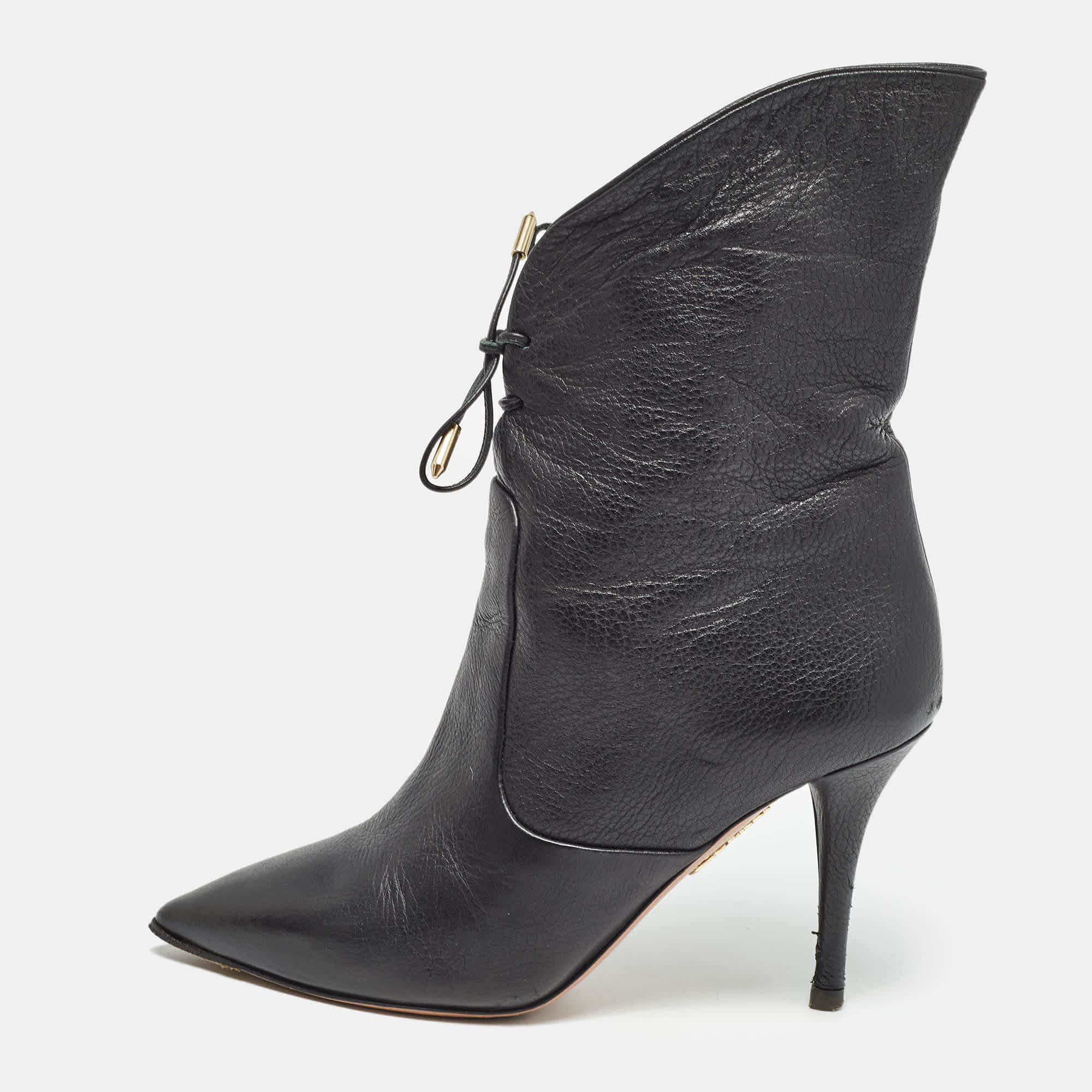 Aquazzura Black Leather Lace Up Ankle Booties