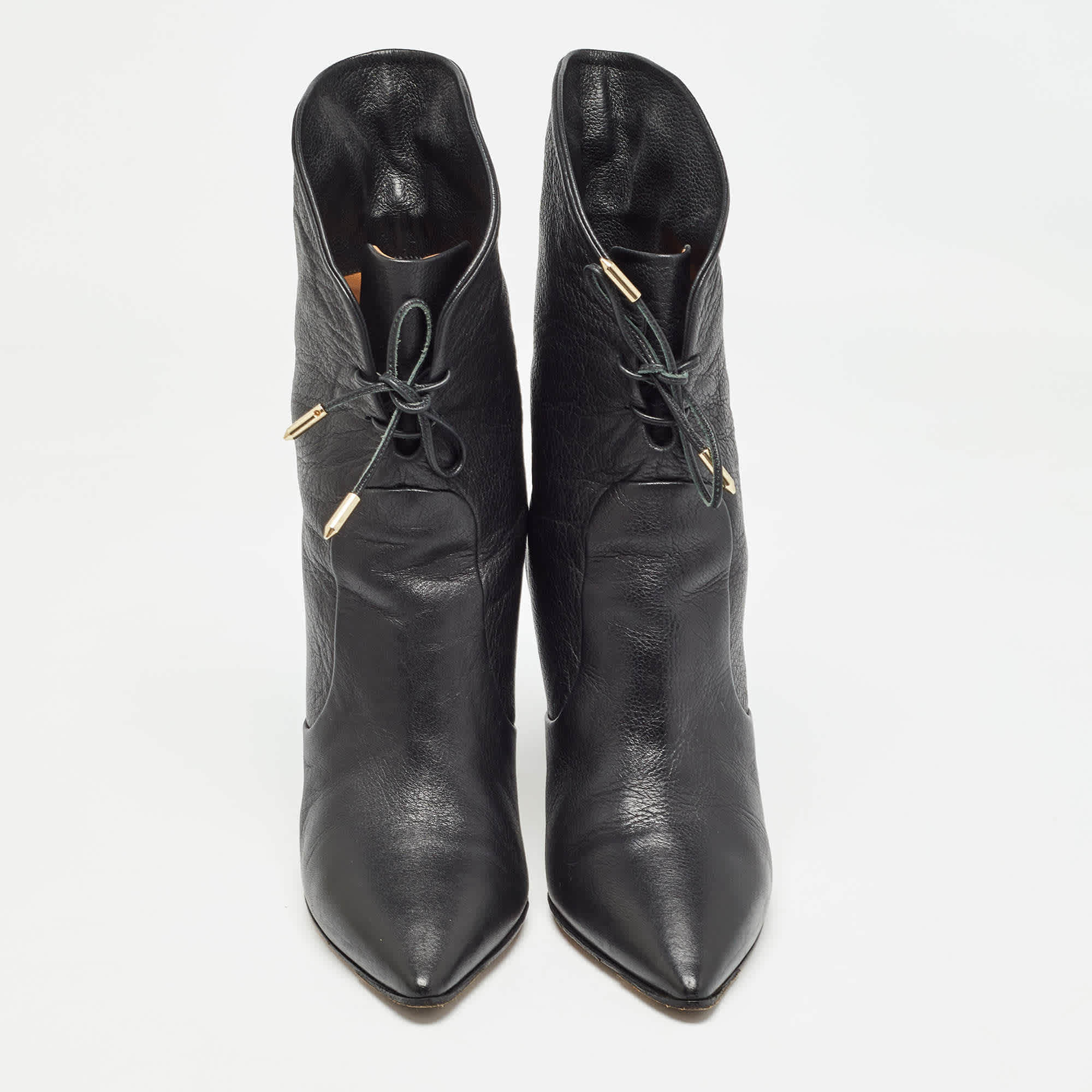 Aquazzura Black Leather Lace Up Ankle Booties