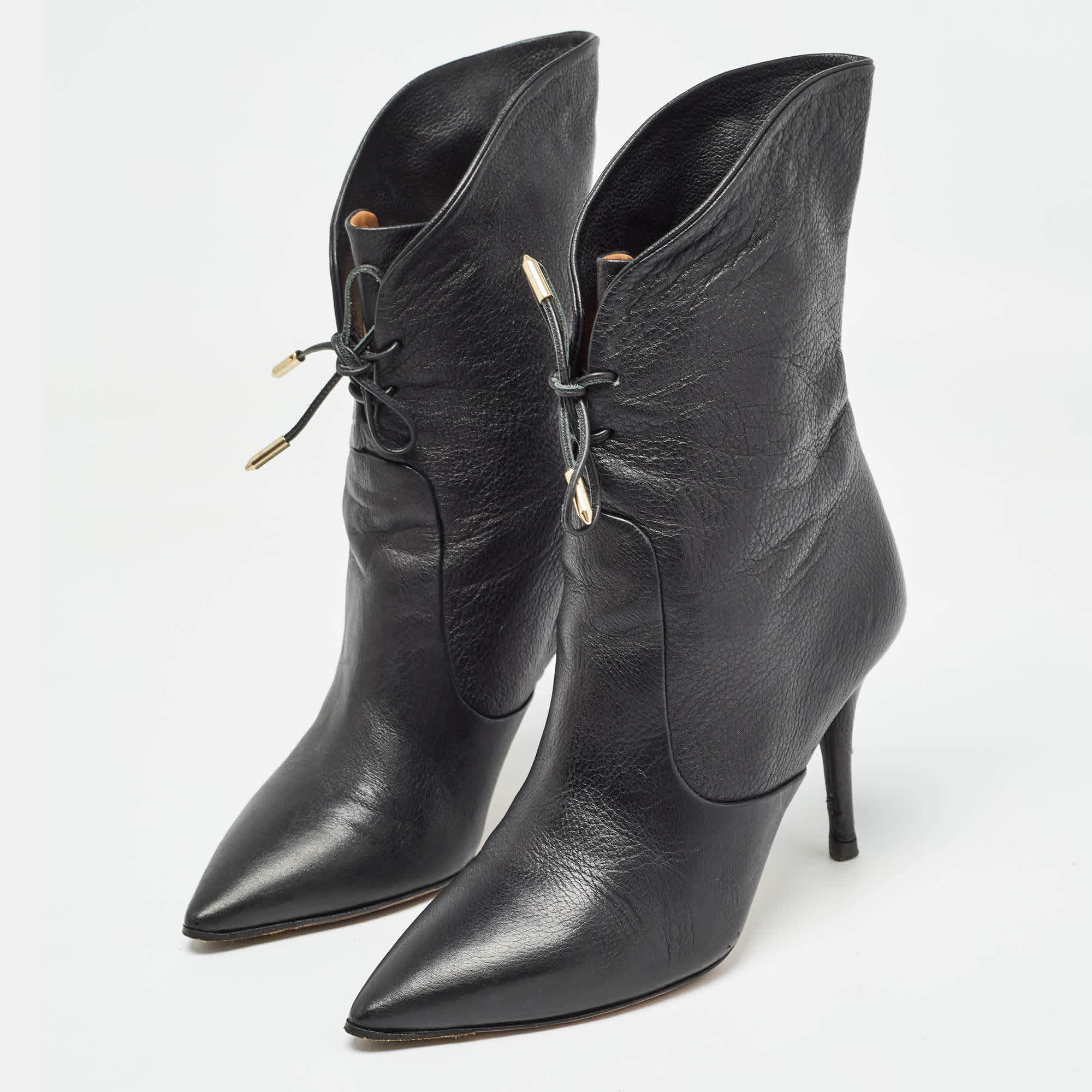 Aquazzura Black Leather Lace Up Ankle Booties