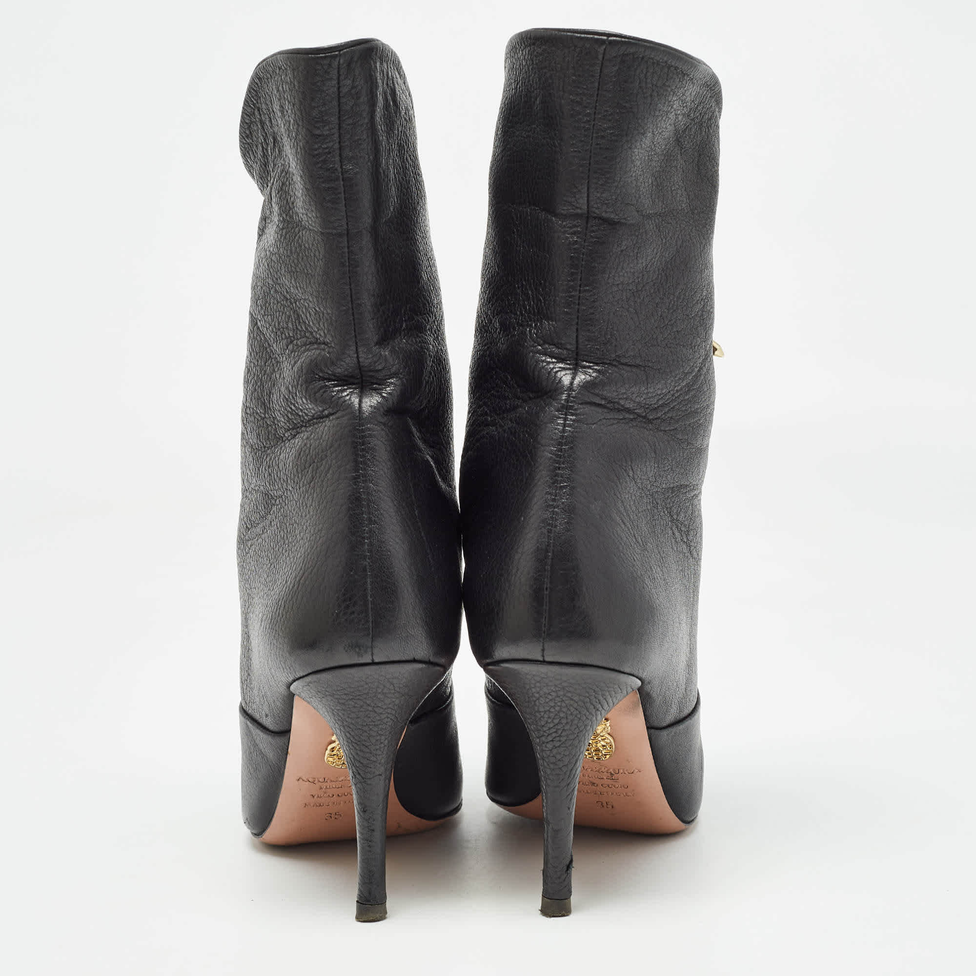 Aquazzura Black Leather Lace Up Ankle Booties