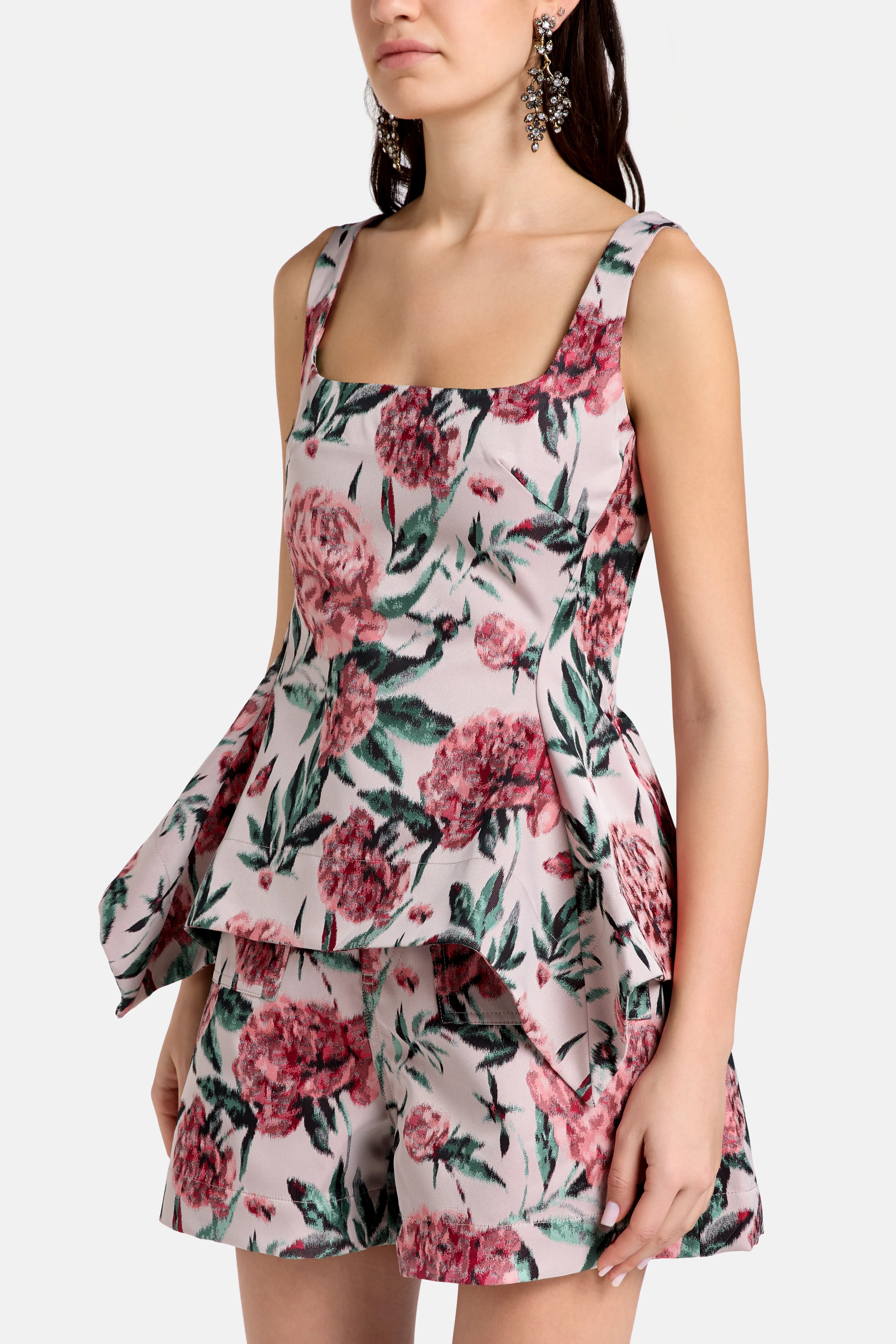 Marques Almeida Floral Brocade Corset Peplum Sleeveless Top in Pink