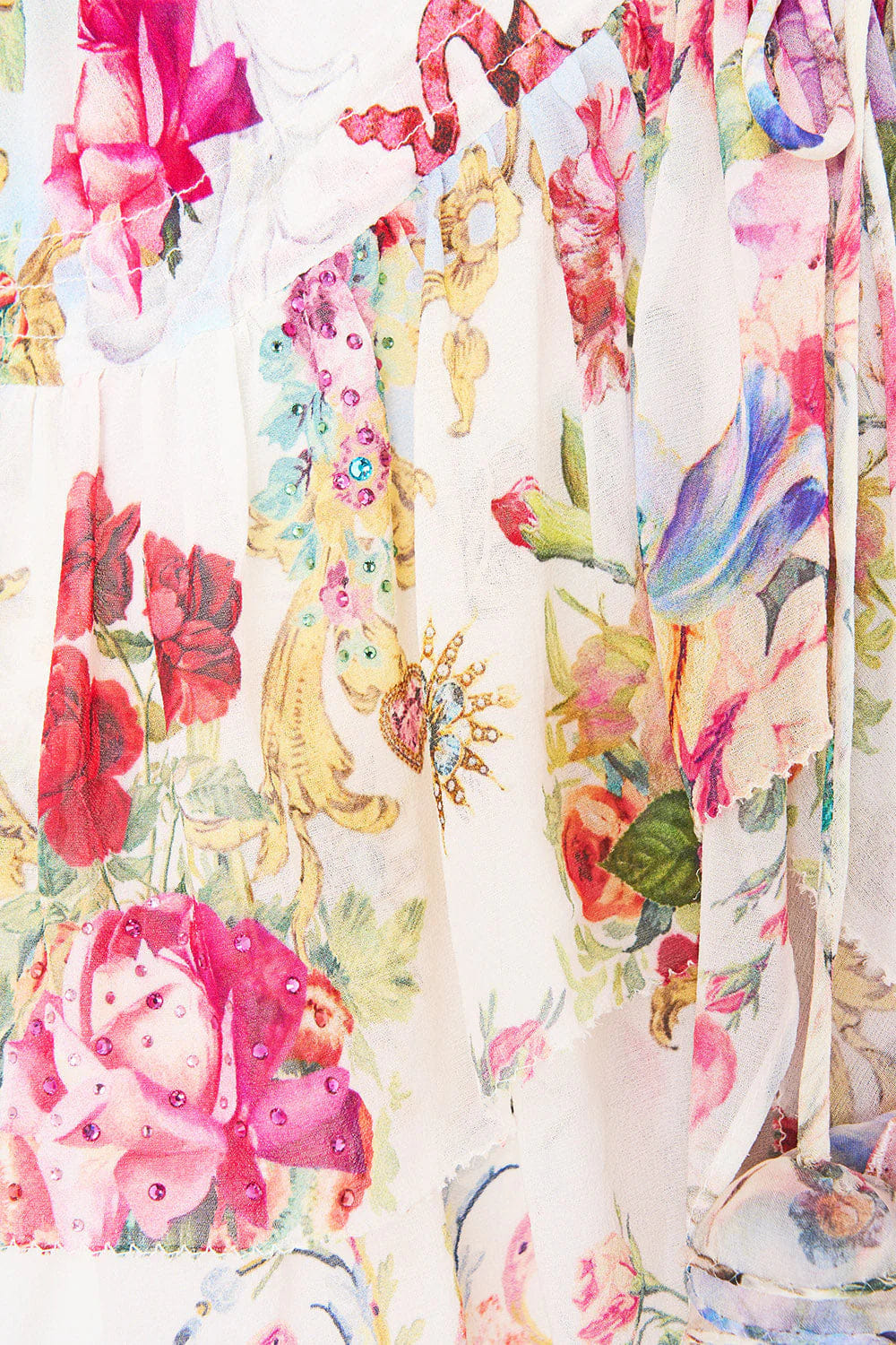 Camilla Torero Libertine Floral Sleeveless Ruffles Tie Front Detail Silk Top in White