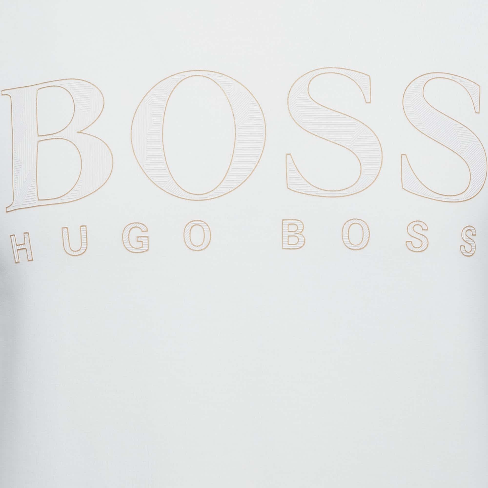 Hugo Boss Boss By Hugo Boss White Logo Applique Cotton Blend Salbo Iconic Sweatshirt