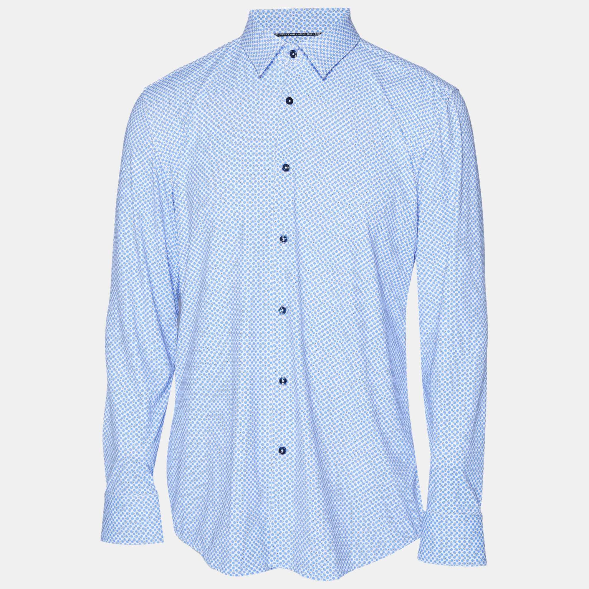 Hugo Boss Boss By Hugo Boss Blue Printed Jersey Slim Fit Shirt