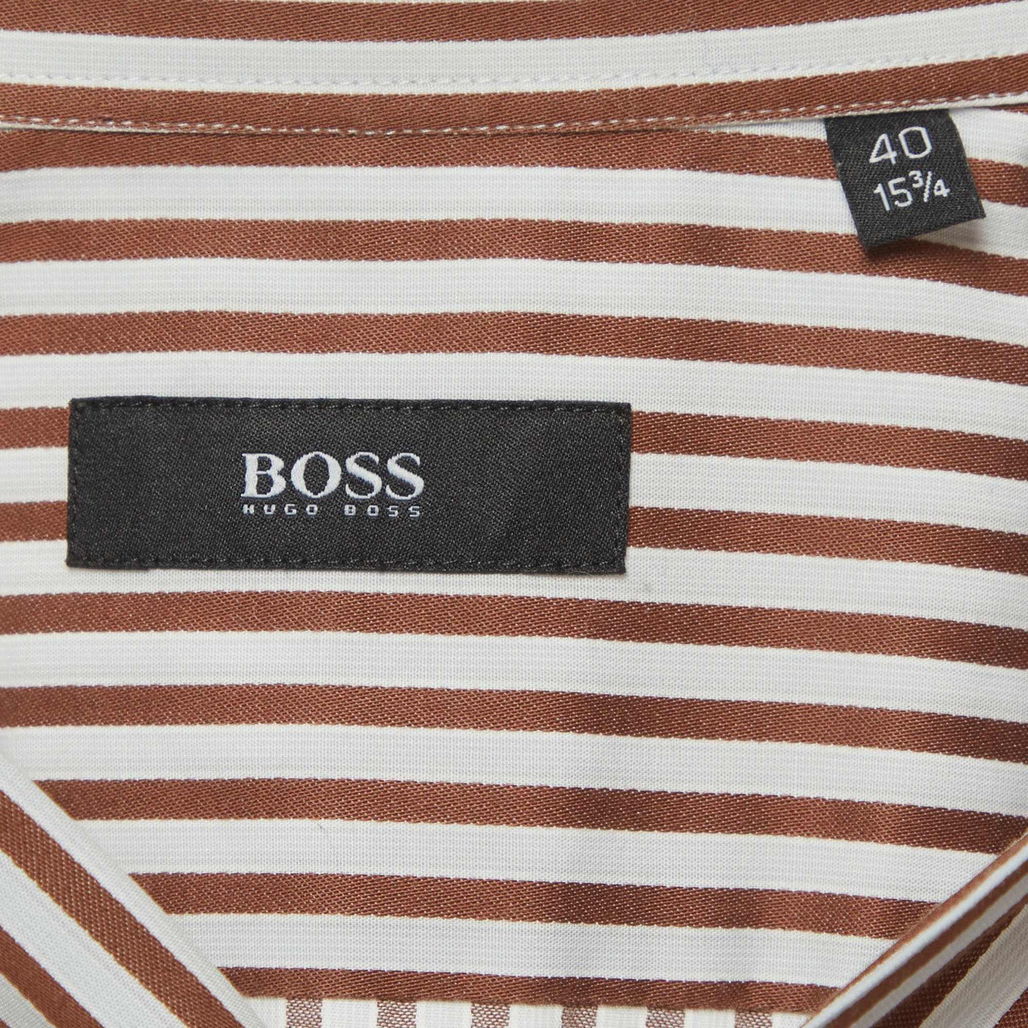 Hugo Boss Boss By Hugo Boss Brown/white Striped Cotton Shirt