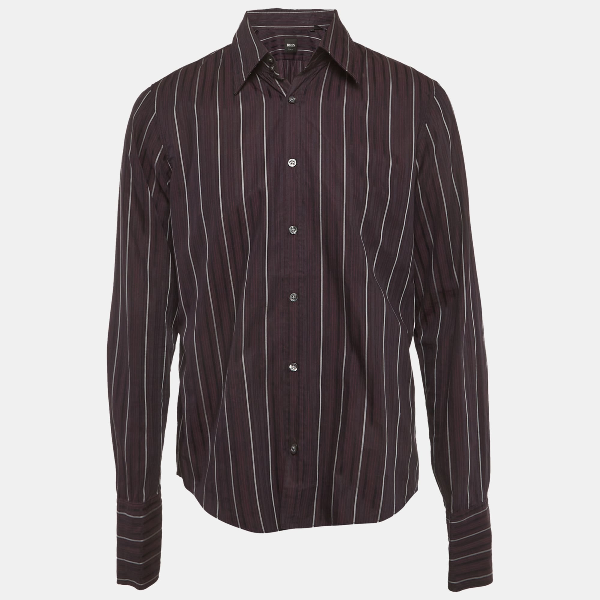 Hugo Boss Boss By Hugo Boss Purple Striped Cotton Long Sleeve Shirt