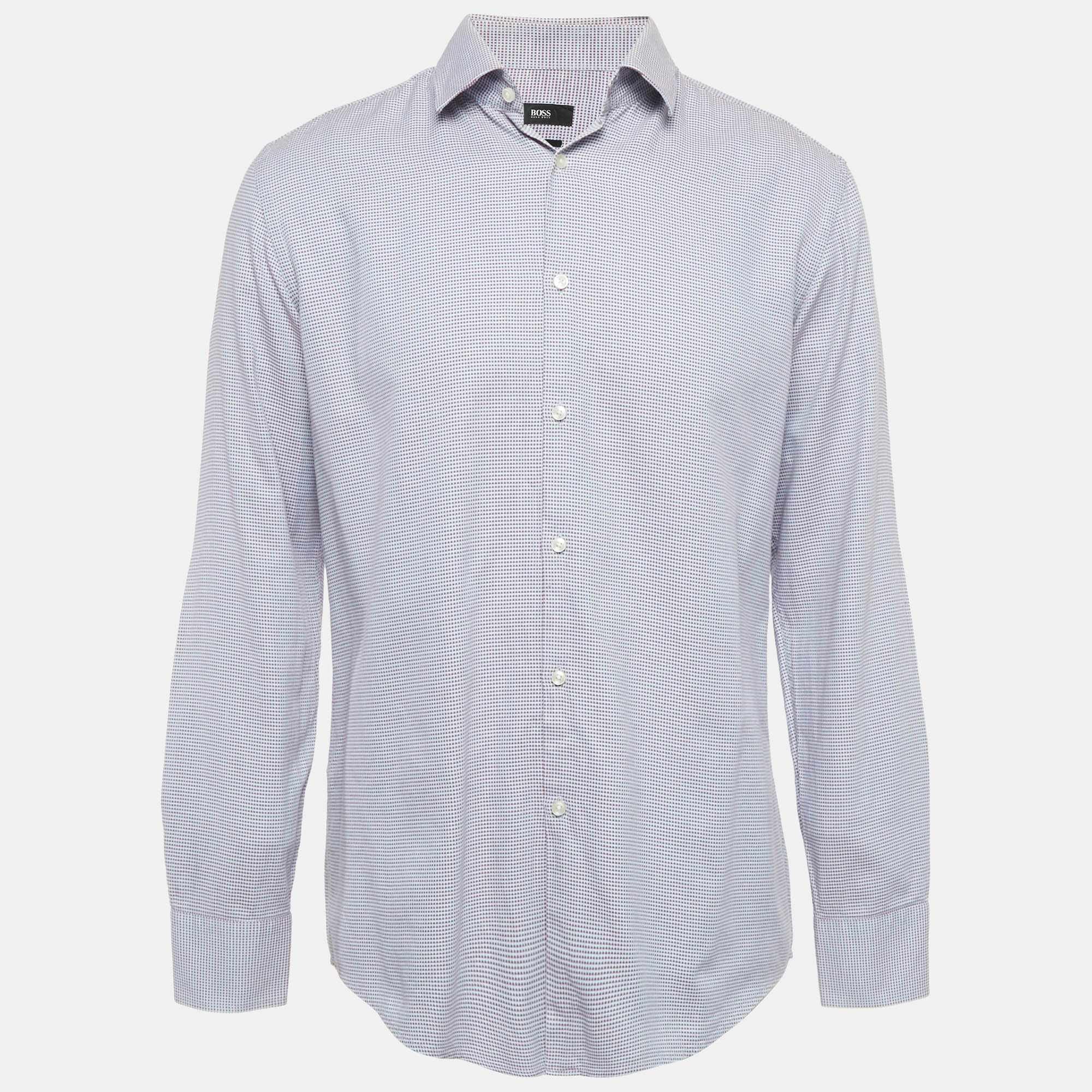 Hugo Boss Boss By Hugo Boss Blue & Red Cotton Slim Fit Shirt