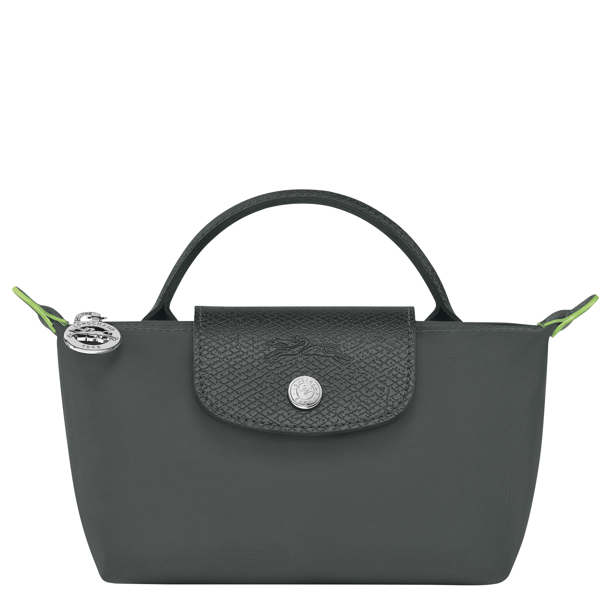 Long Champ Longchamp Le Pliage Green Pouch with handle Graphite