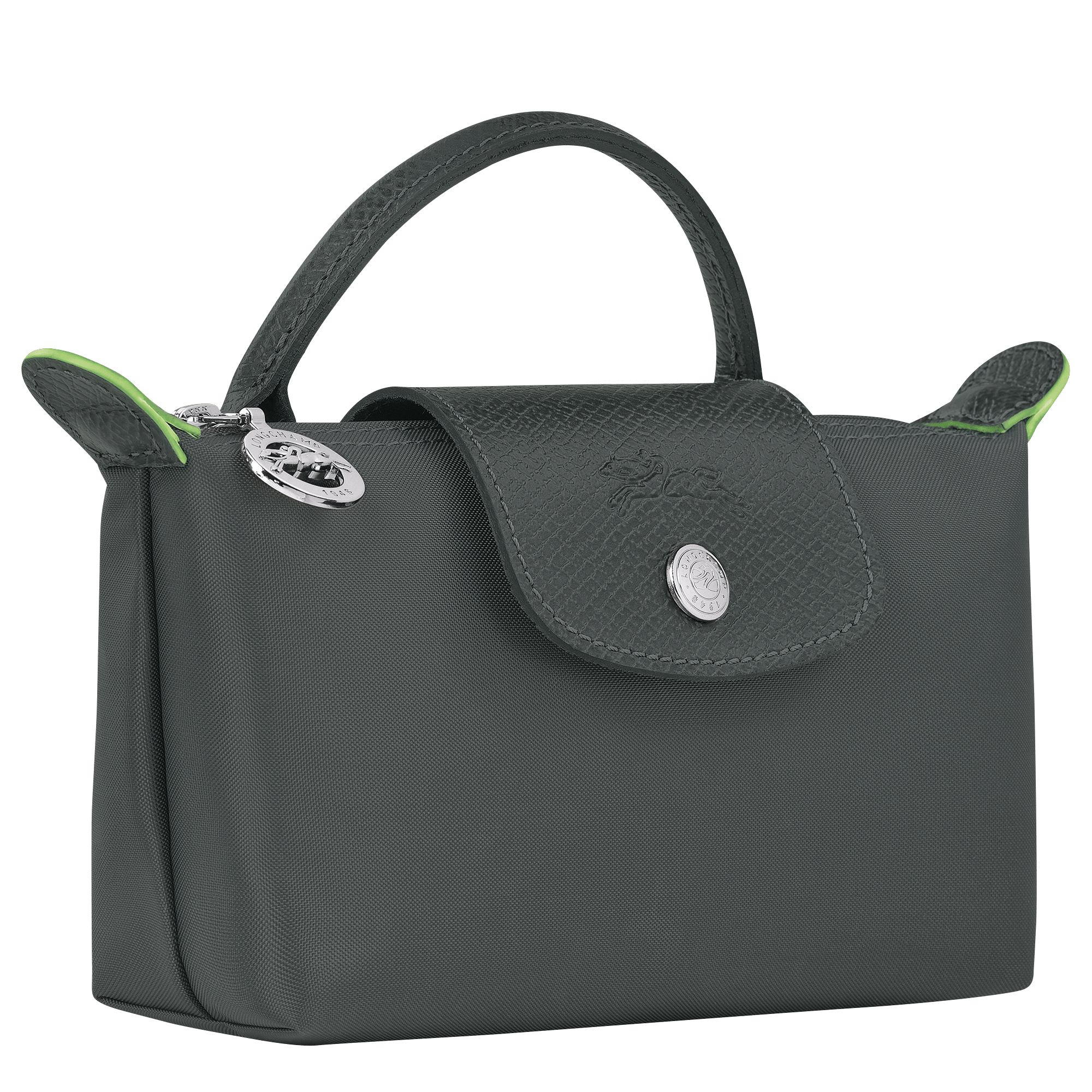 Long Champ Longchamp Le Pliage Green Pouch with handle Graphite
