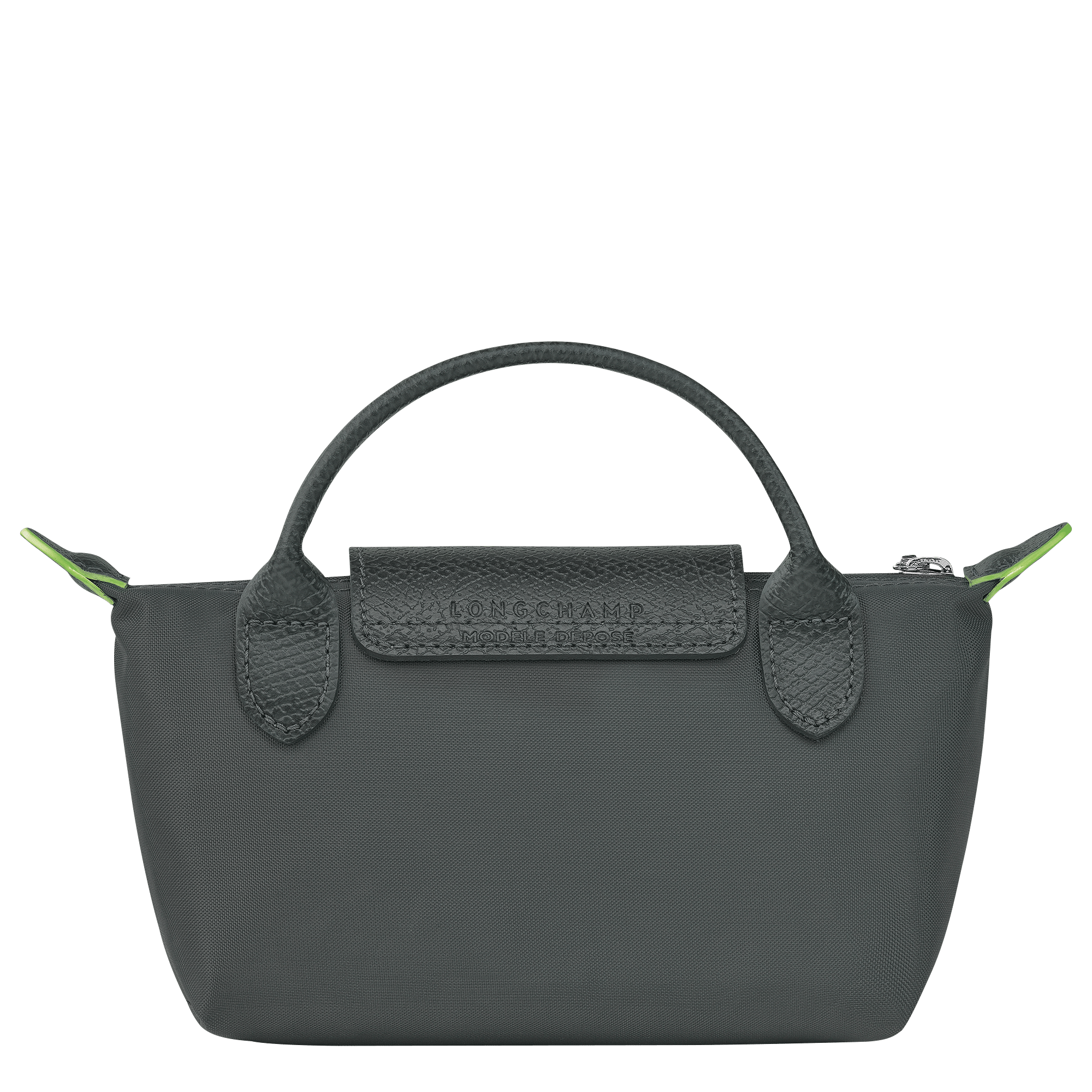 Long Champ Longchamp Le Pliage Green Pouch with handle Graphite