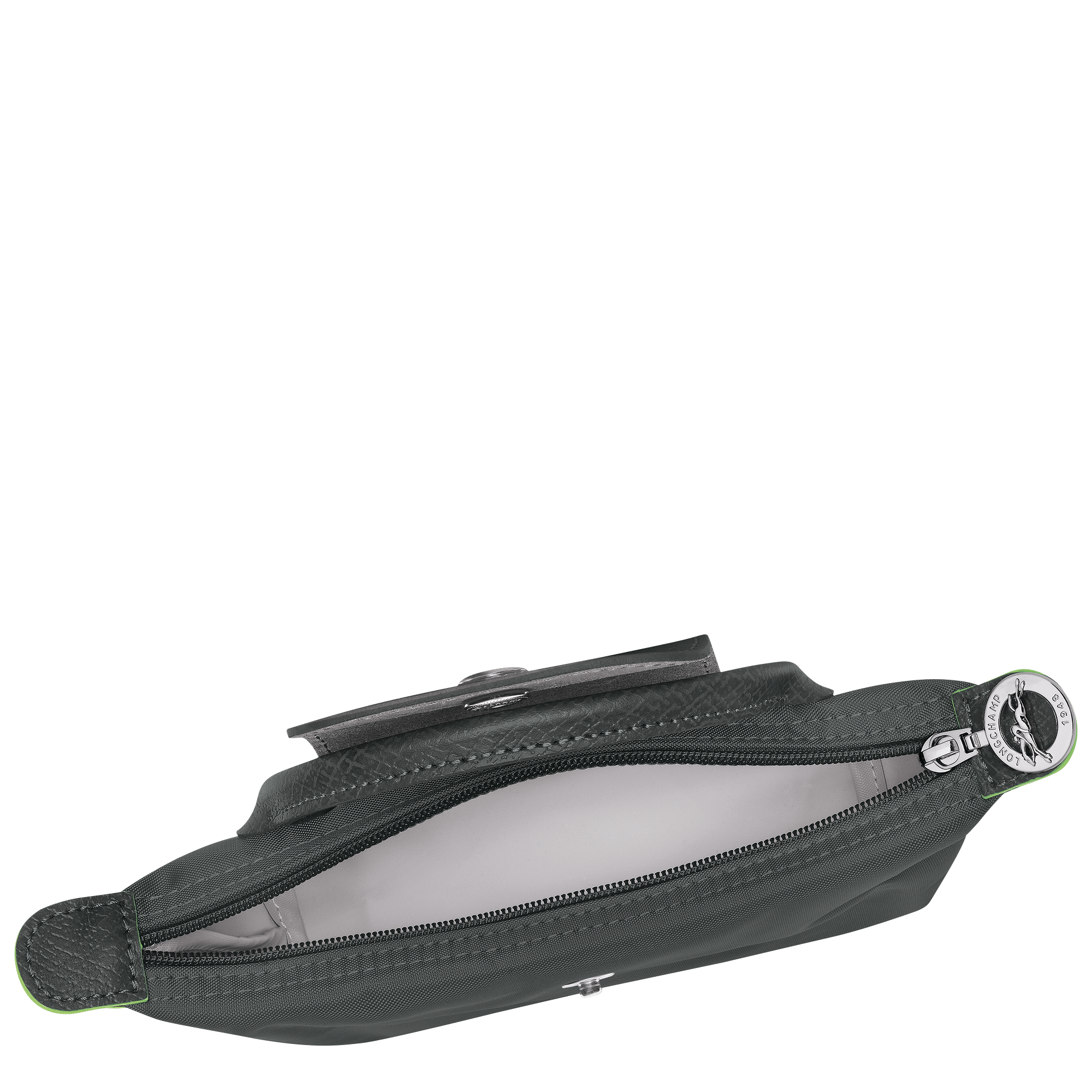 Long Champ Longchamp Le Pliage Green Pouch with handle Graphite