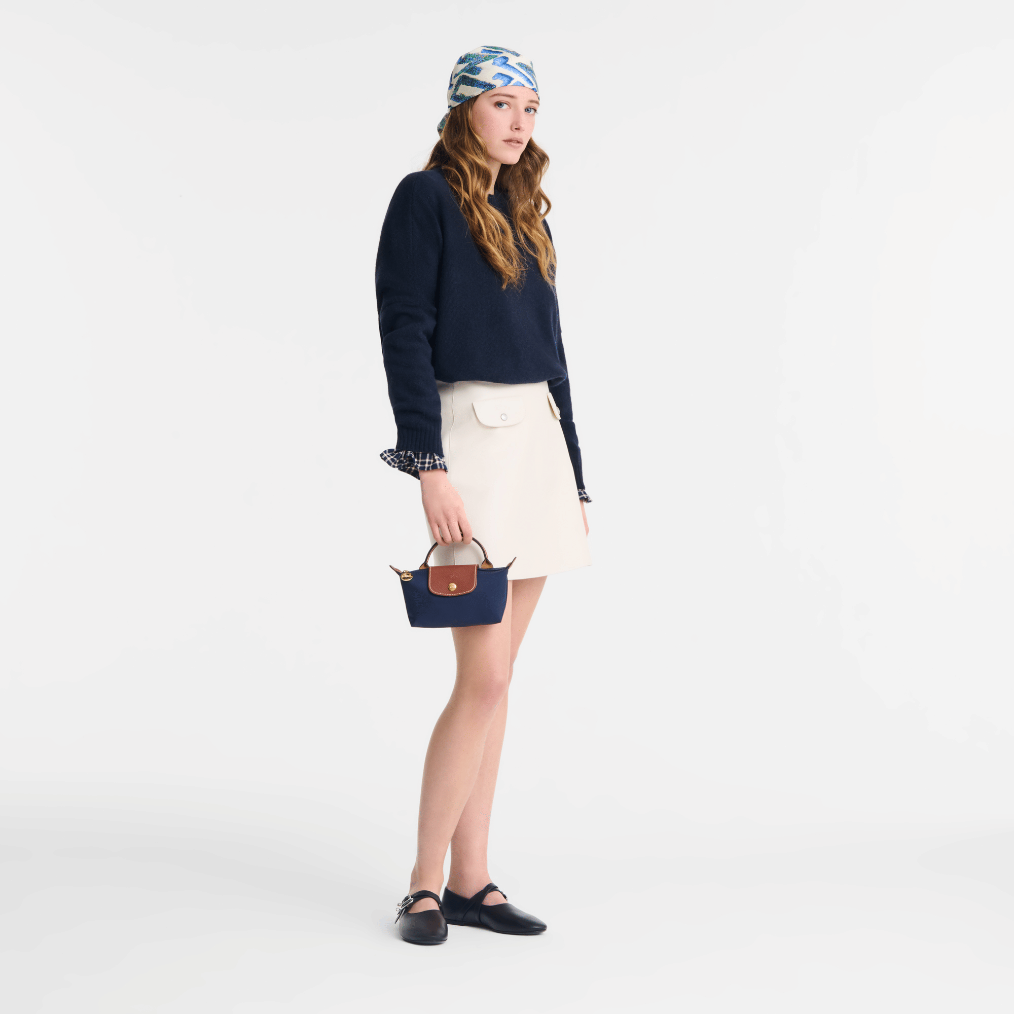Long Champ Longchamp Le Pliage Original Pouch with handle Navy