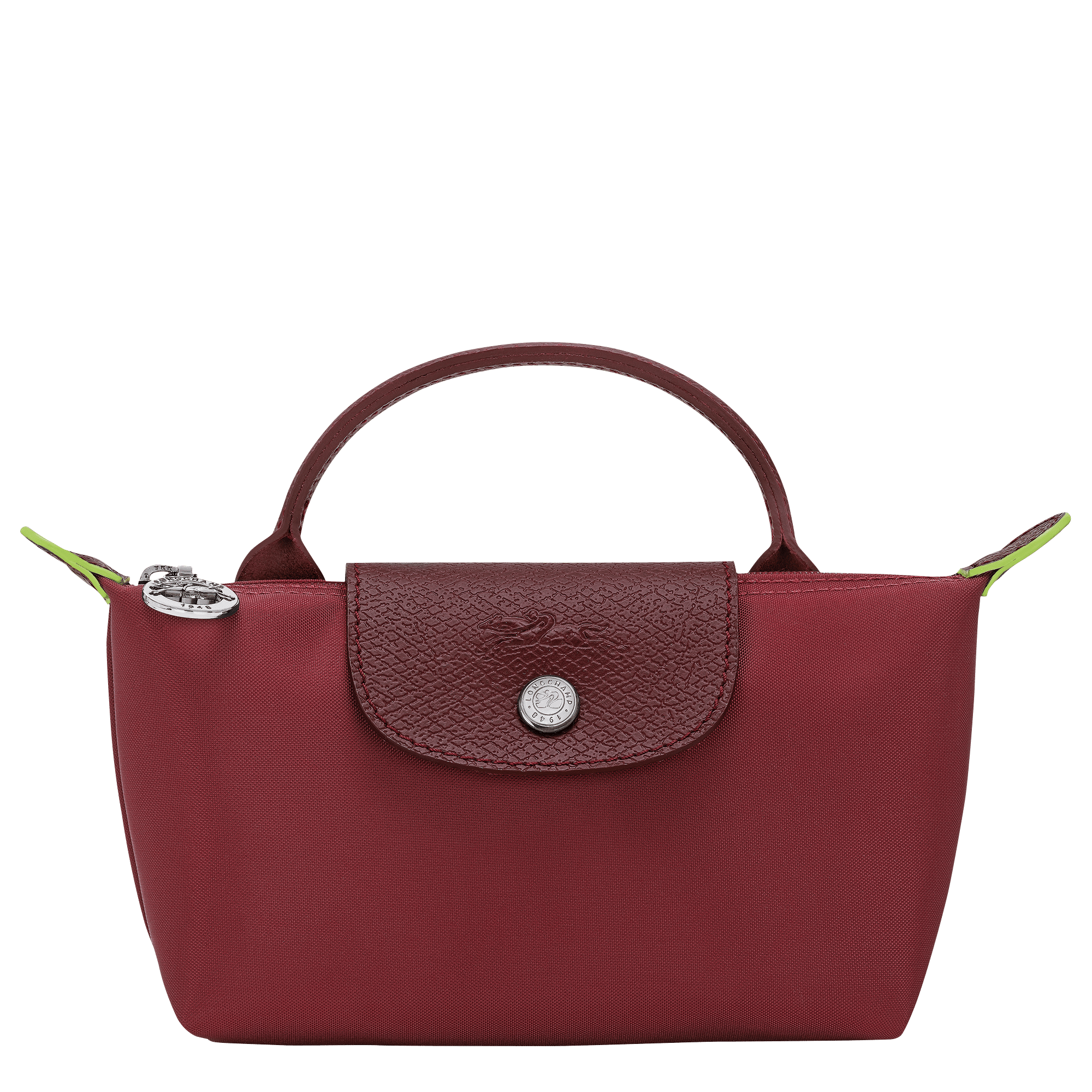 Long Champ Longchamp Le Pliage Green Pouch with handle Pomegranate