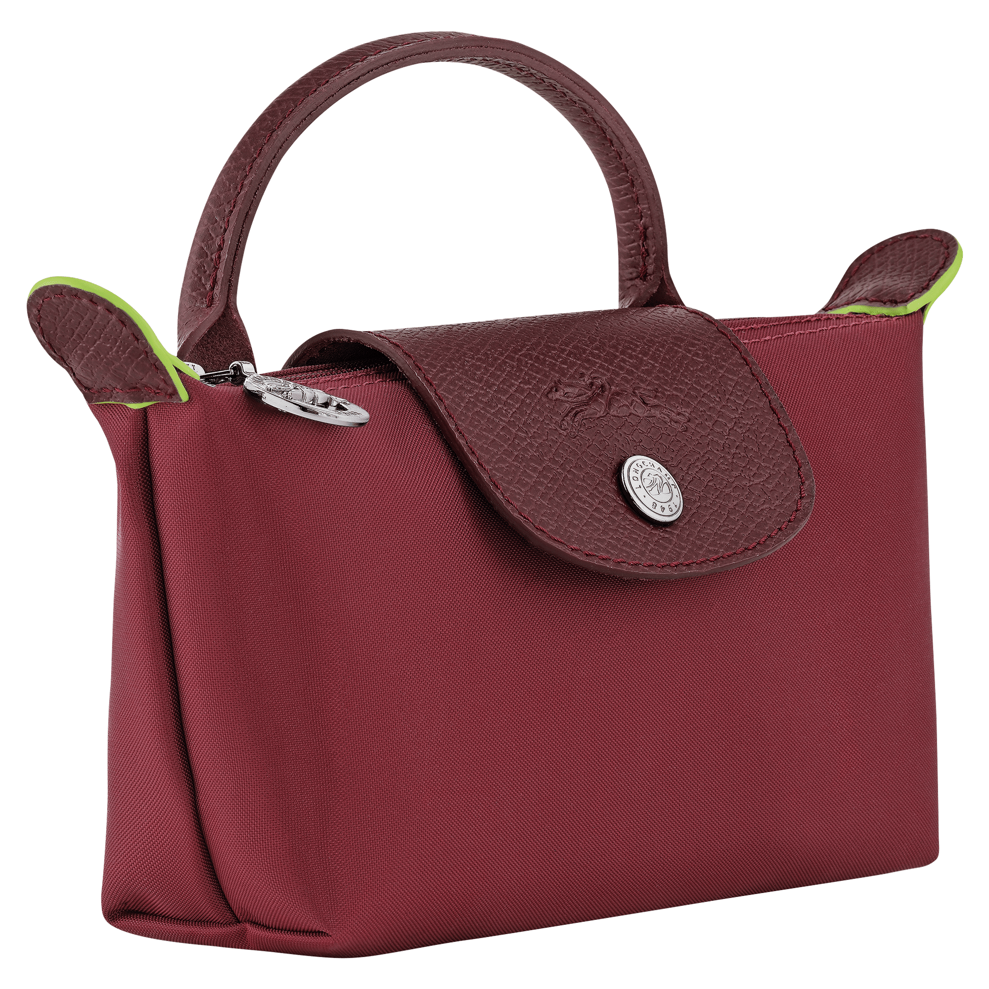 Long Champ Longchamp Le Pliage Green Pouch with handle Pomegranate