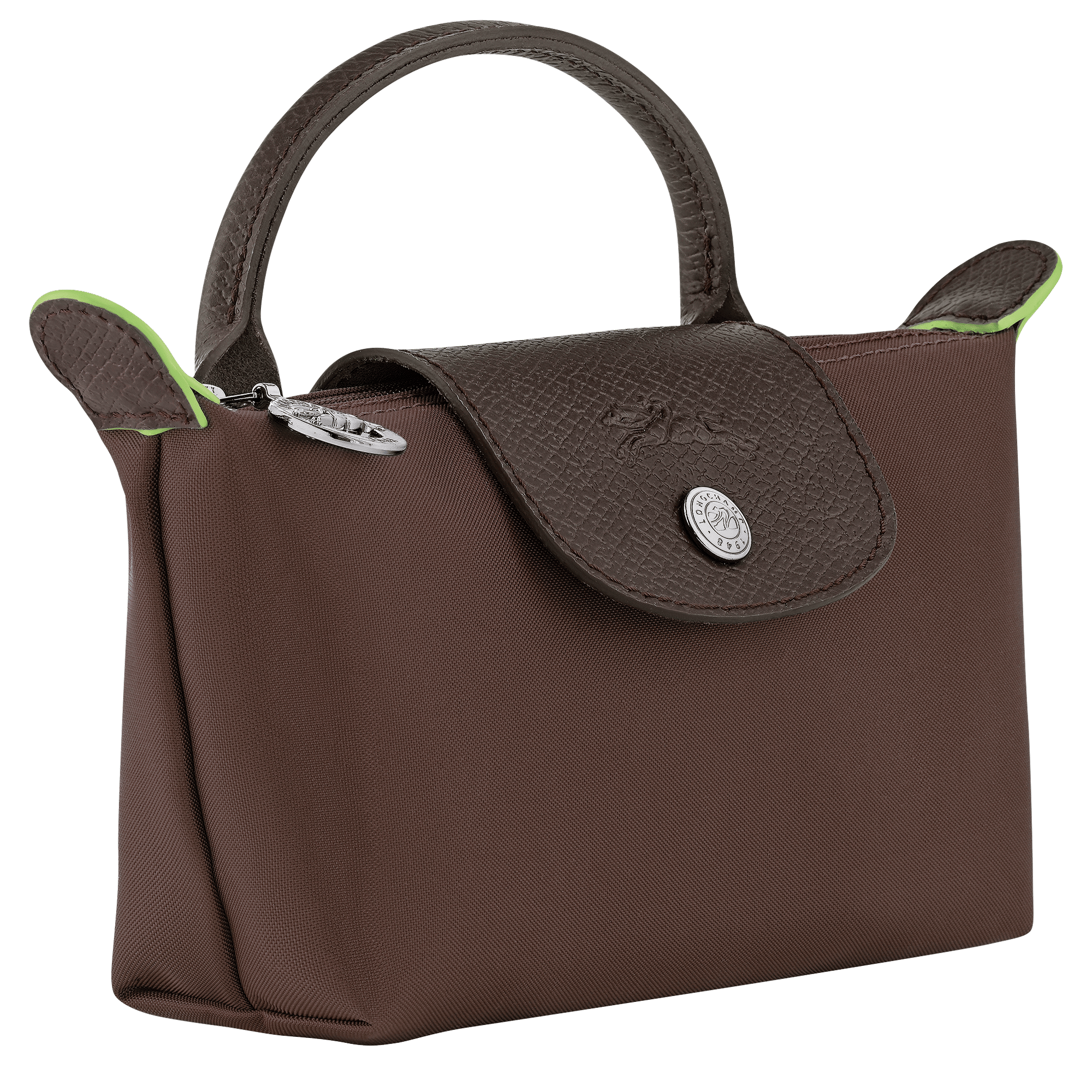 Long Champ Longchamp Le Pliage Green Pouch with handle Mocha