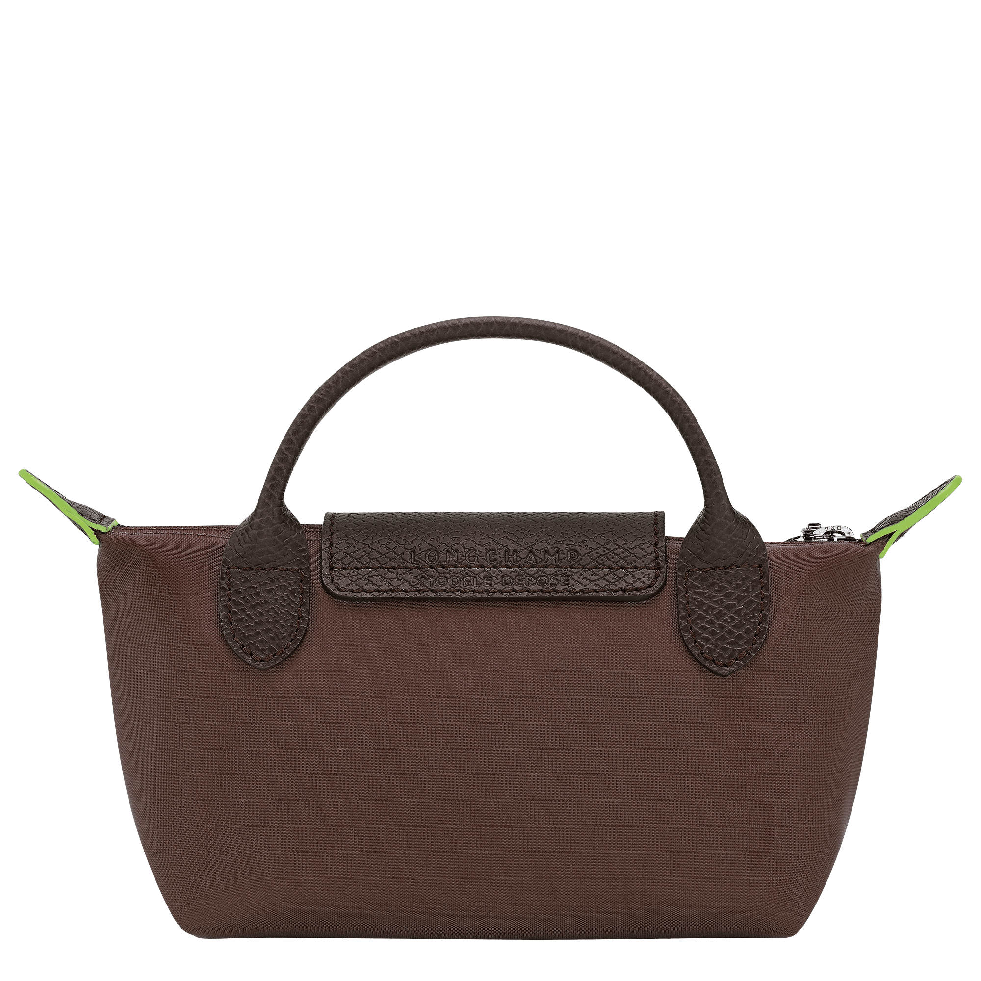 Long Champ Longchamp Le Pliage Green Pouch with handle Mocha