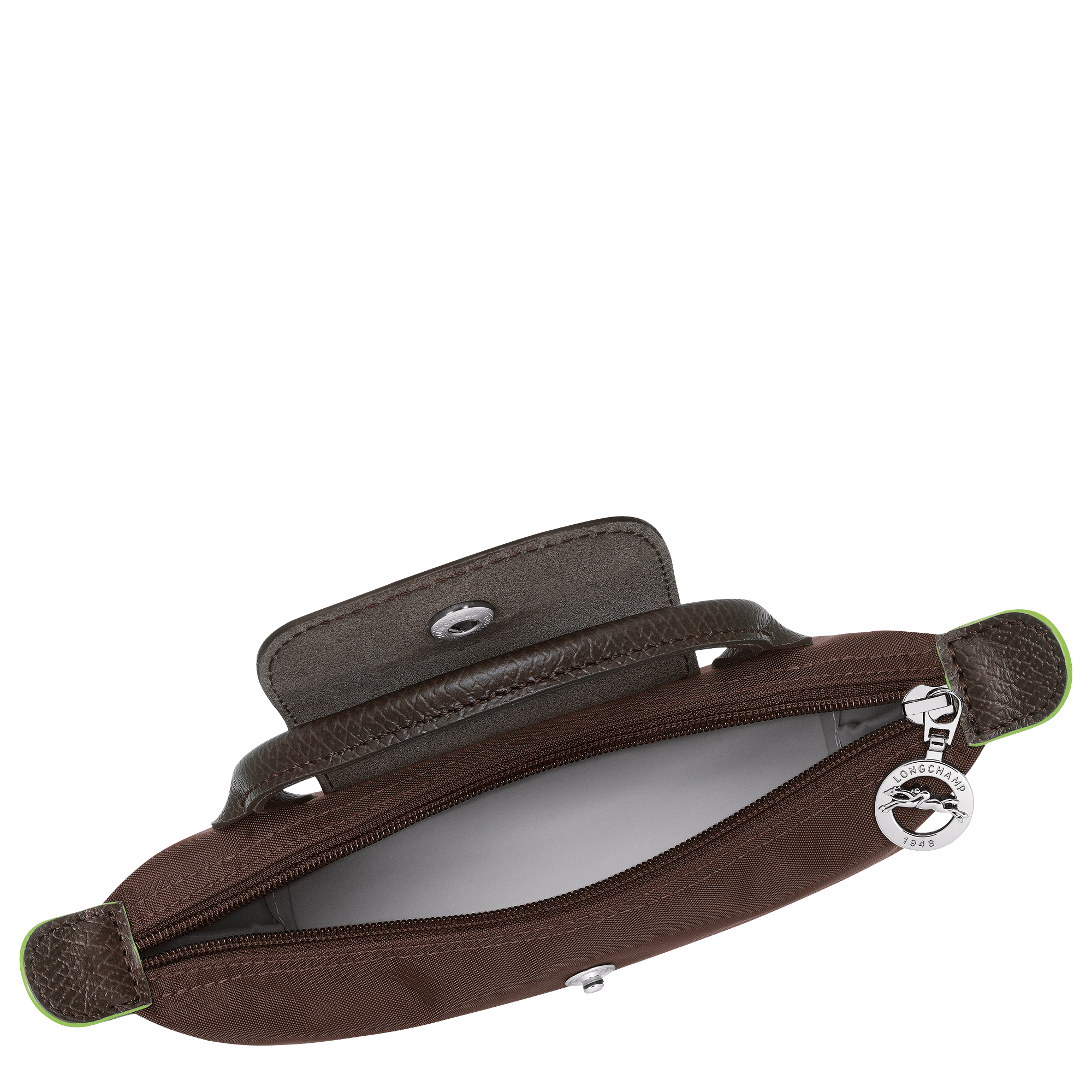 Long Champ Longchamp Le Pliage Green Pouch with handle Mocha
