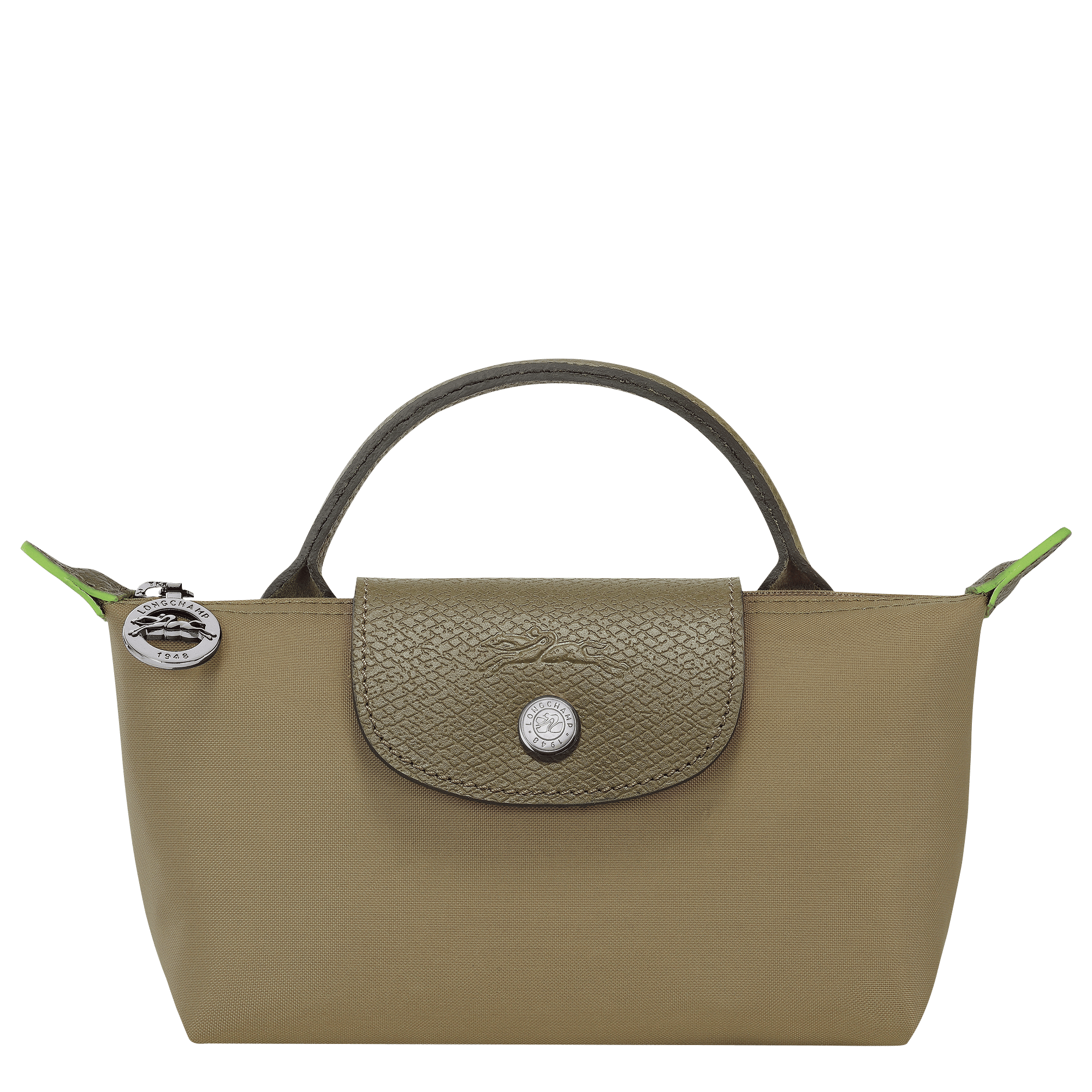 Long Champ Longchamp Le Pliage Green Pouch with handle Artichoke