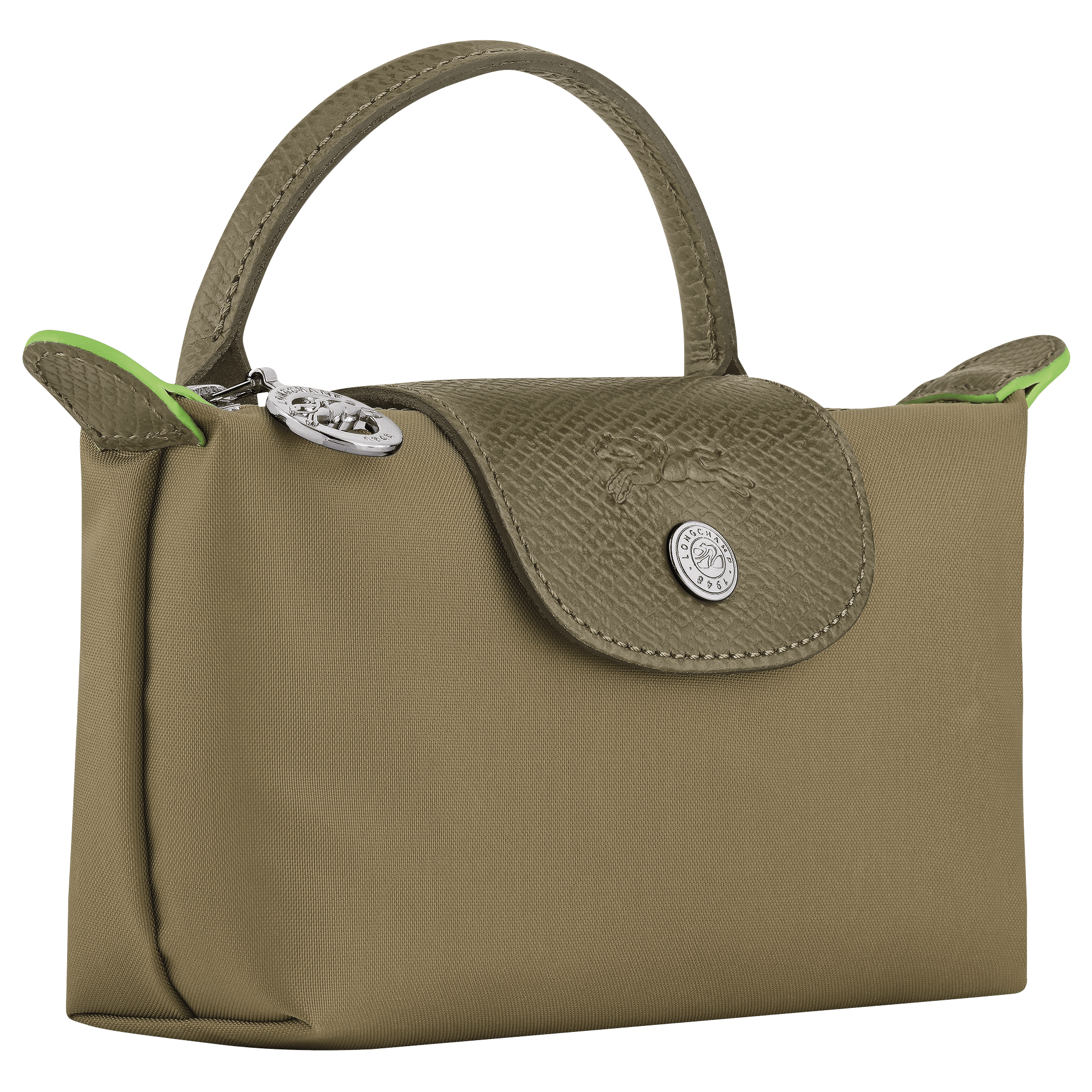 Long Champ Longchamp Le Pliage Green Pouch with handle Artichoke