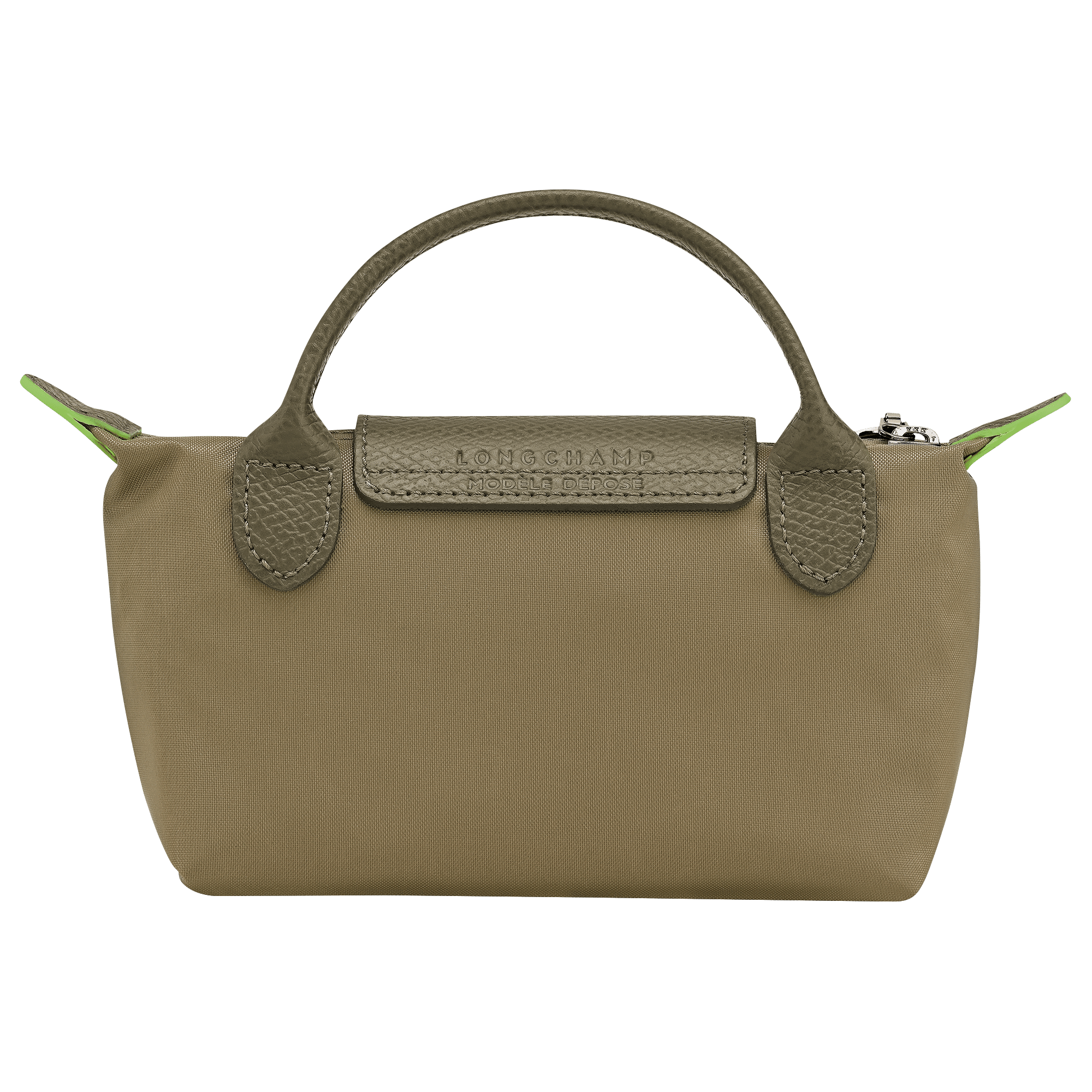 Long Champ Longchamp Le Pliage Green Pouch with handle Artichoke