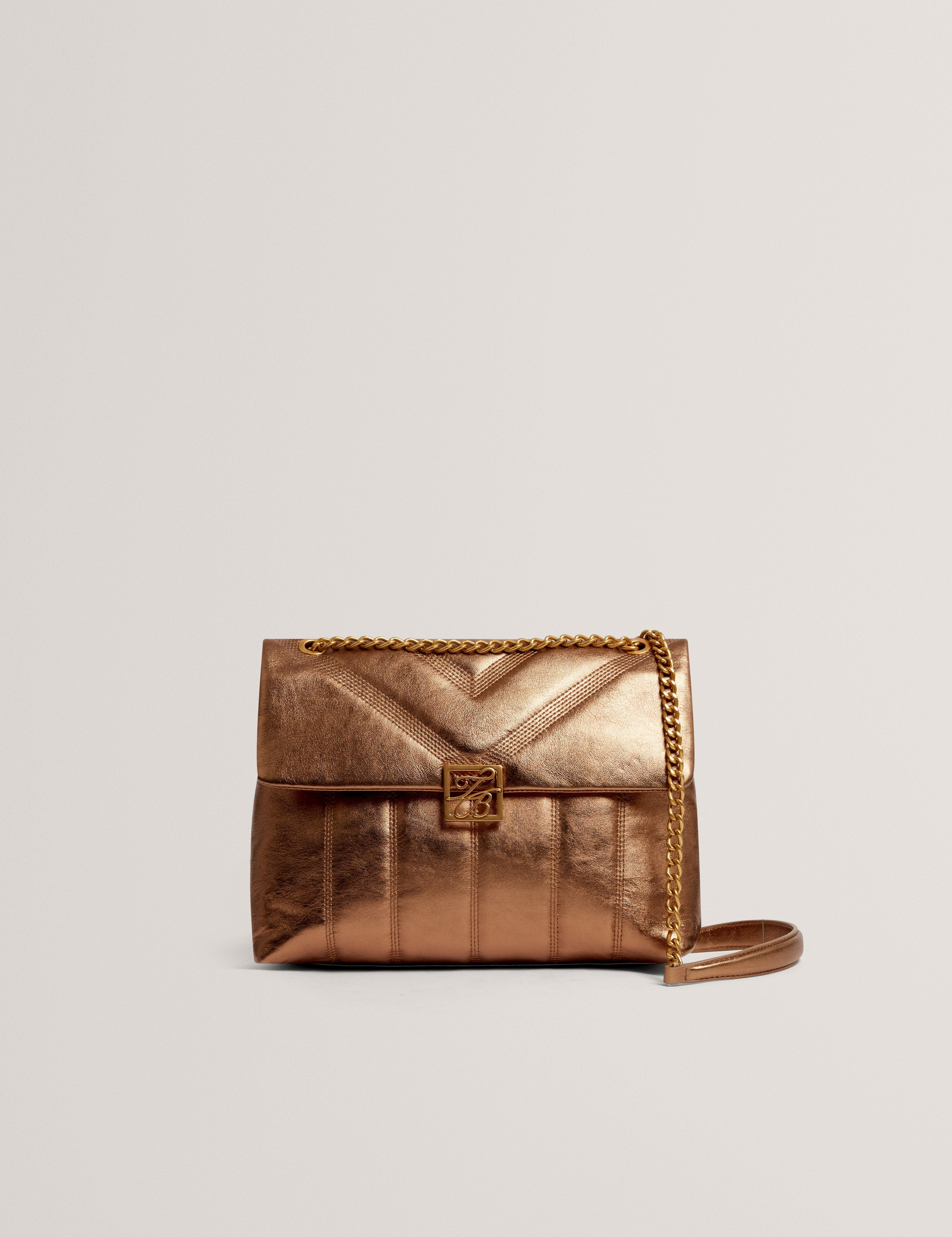 Ted Baker MOV Anisiaa Tb Script Detail Leather Padded Shoulder Gold