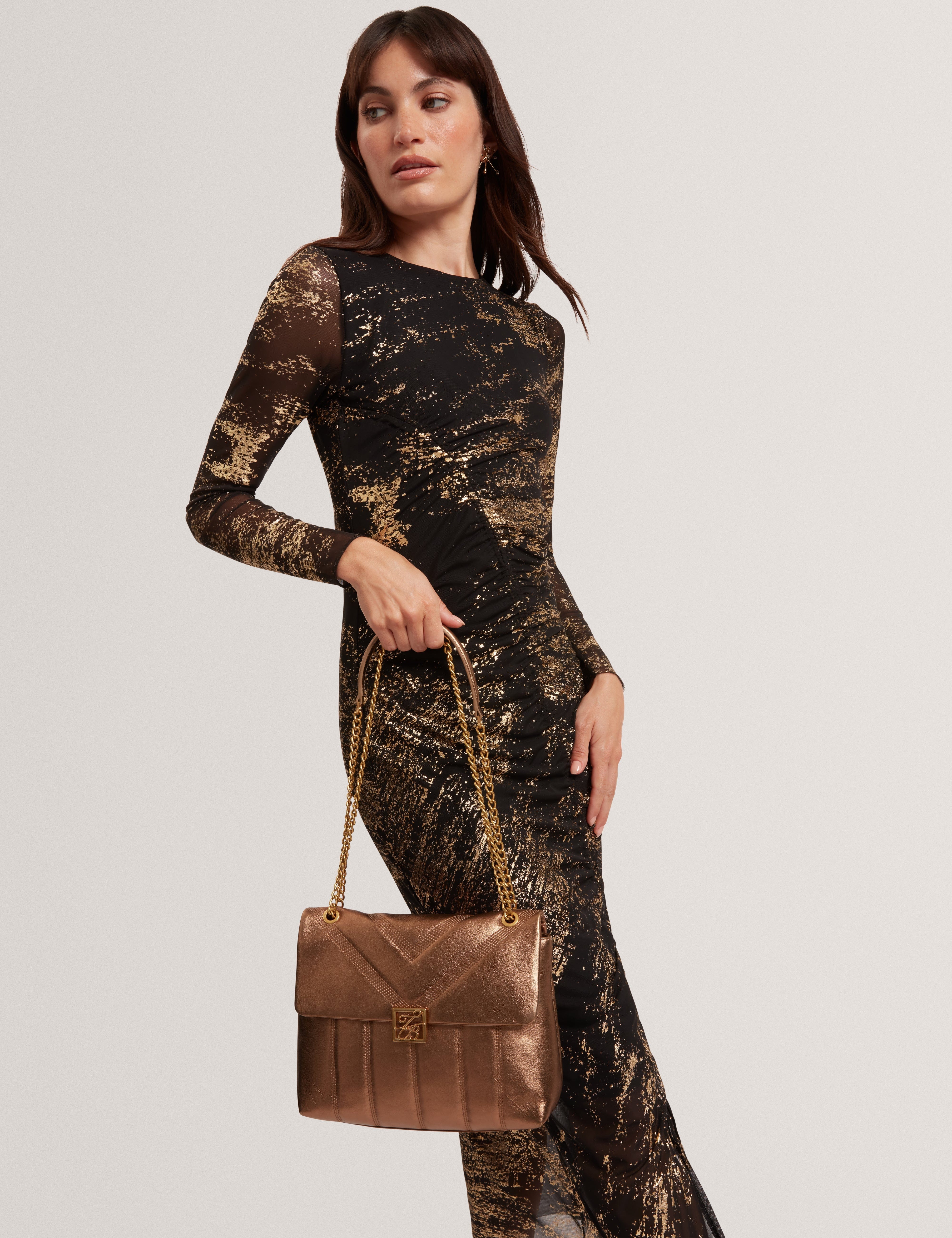 Ted Baker MOV Anisiaa Tb Script Detail Leather Padded Shoulder Gold