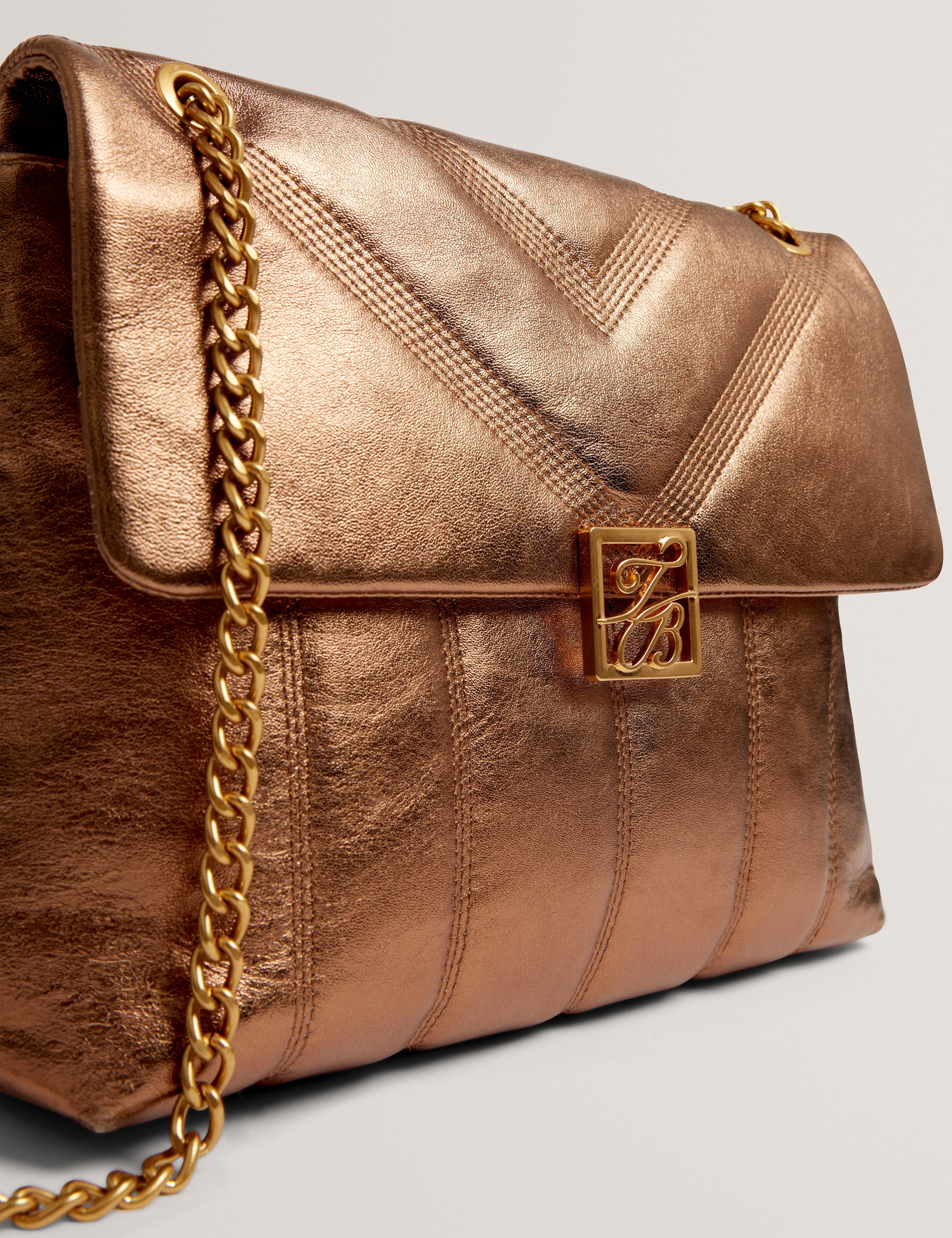 Ted Baker MOV Anisiaa Tb Script Detail Leather Padded Shoulder Gold