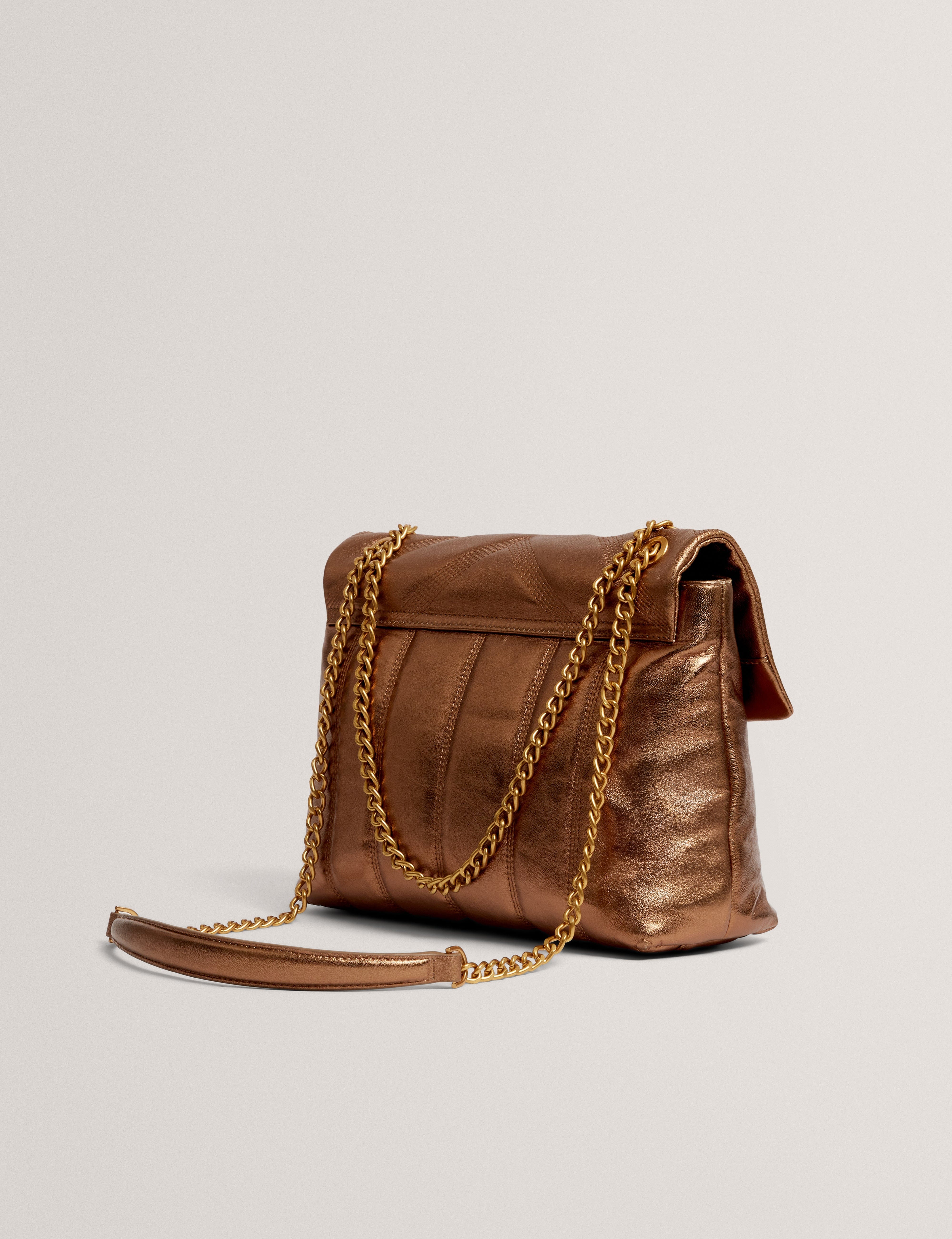 Ted Baker MOV Anisiaa Tb Script Detail Leather Padded Shoulder Gold