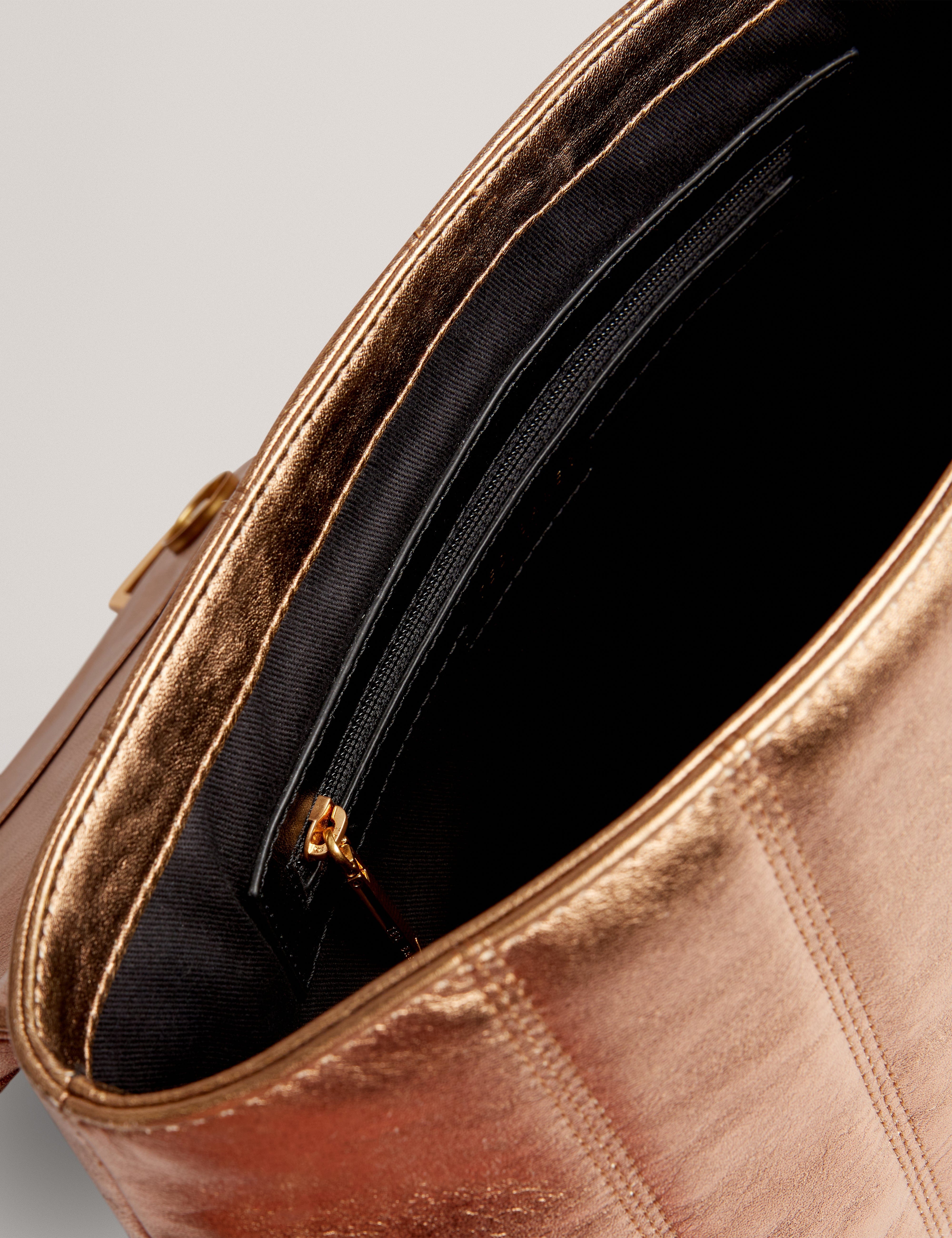 Ted Baker MOV Anisiaa Tb Script Detail Leather Padded Shoulder Gold