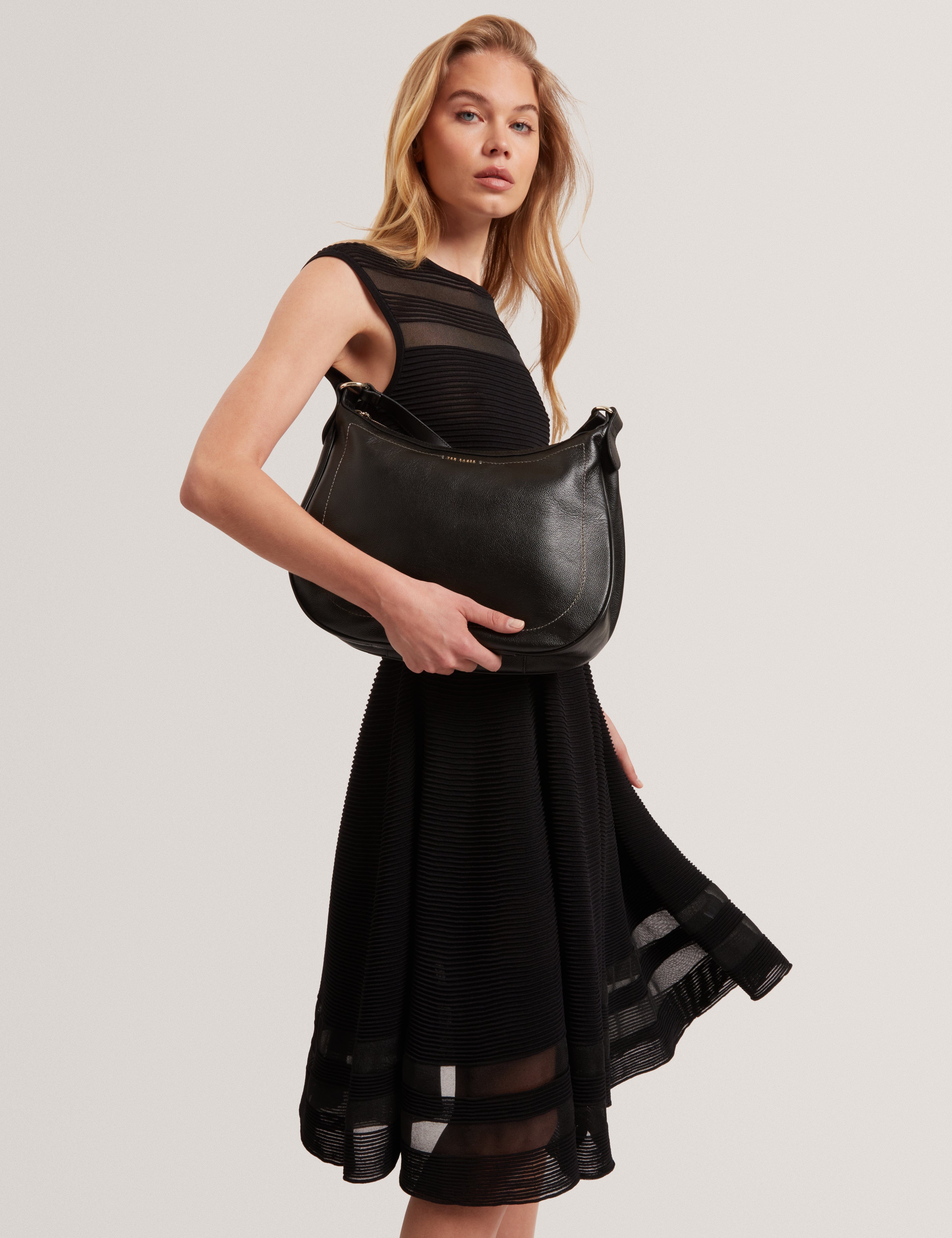 hobo Lyshia Webbing Large Leather Hobo Bag Black