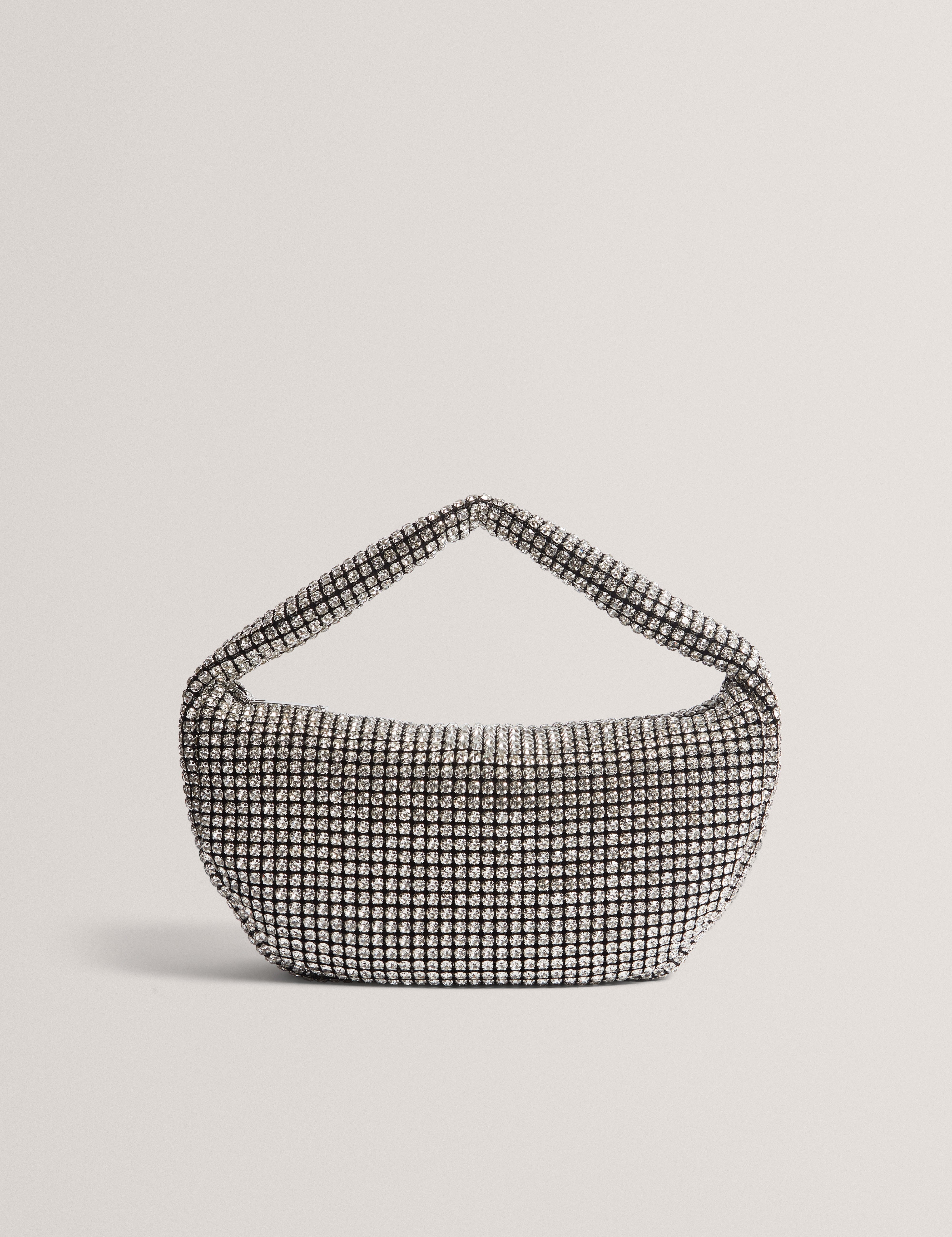 Ted Baker MOV Crystiz Medium Crystal Slouchy Hobo Bag Silver
